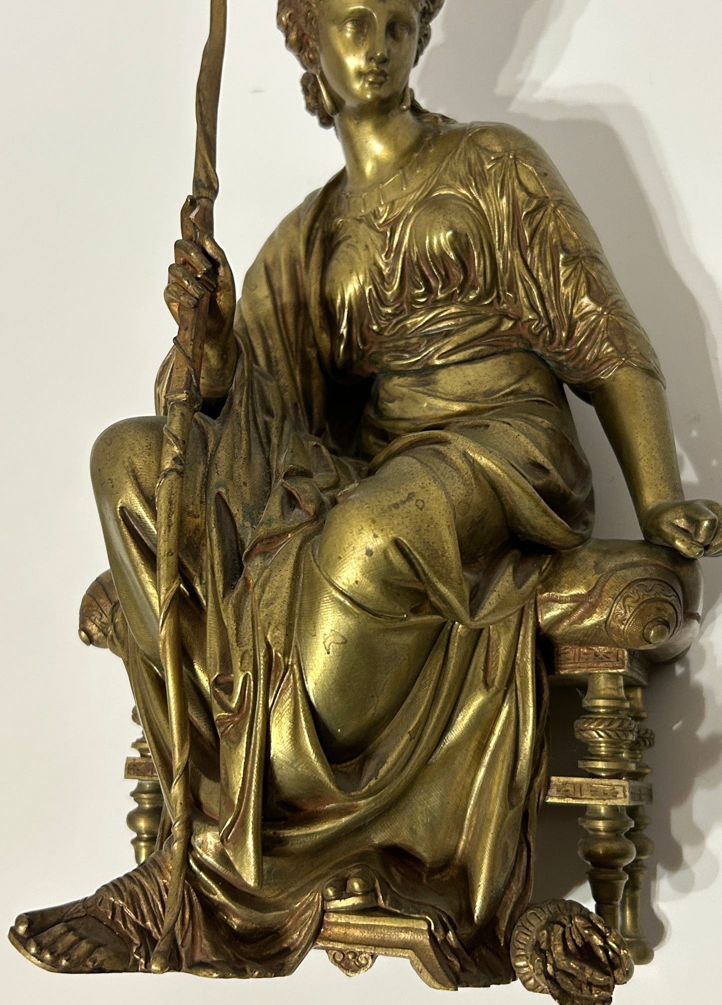 BRONZE SEATED DIANA STATUE BY ETIENNE HENRI DUMAIGE