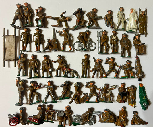 ANTIQUE TOY LEAD SOLDIERS GROUP WITH MANY UNUSUAL
