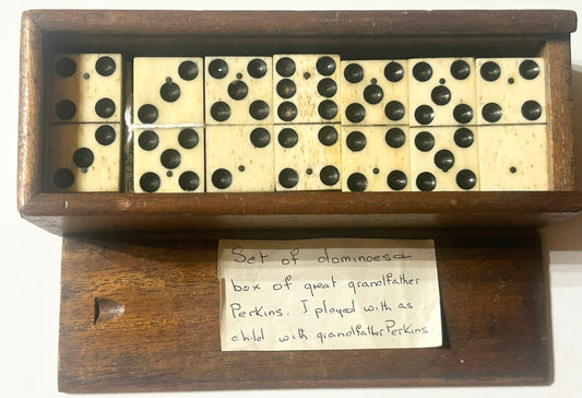 ANTIQUE DOMINOS SET OF WALRUS IVORY IN ORIGINAL HANDMADE BOX