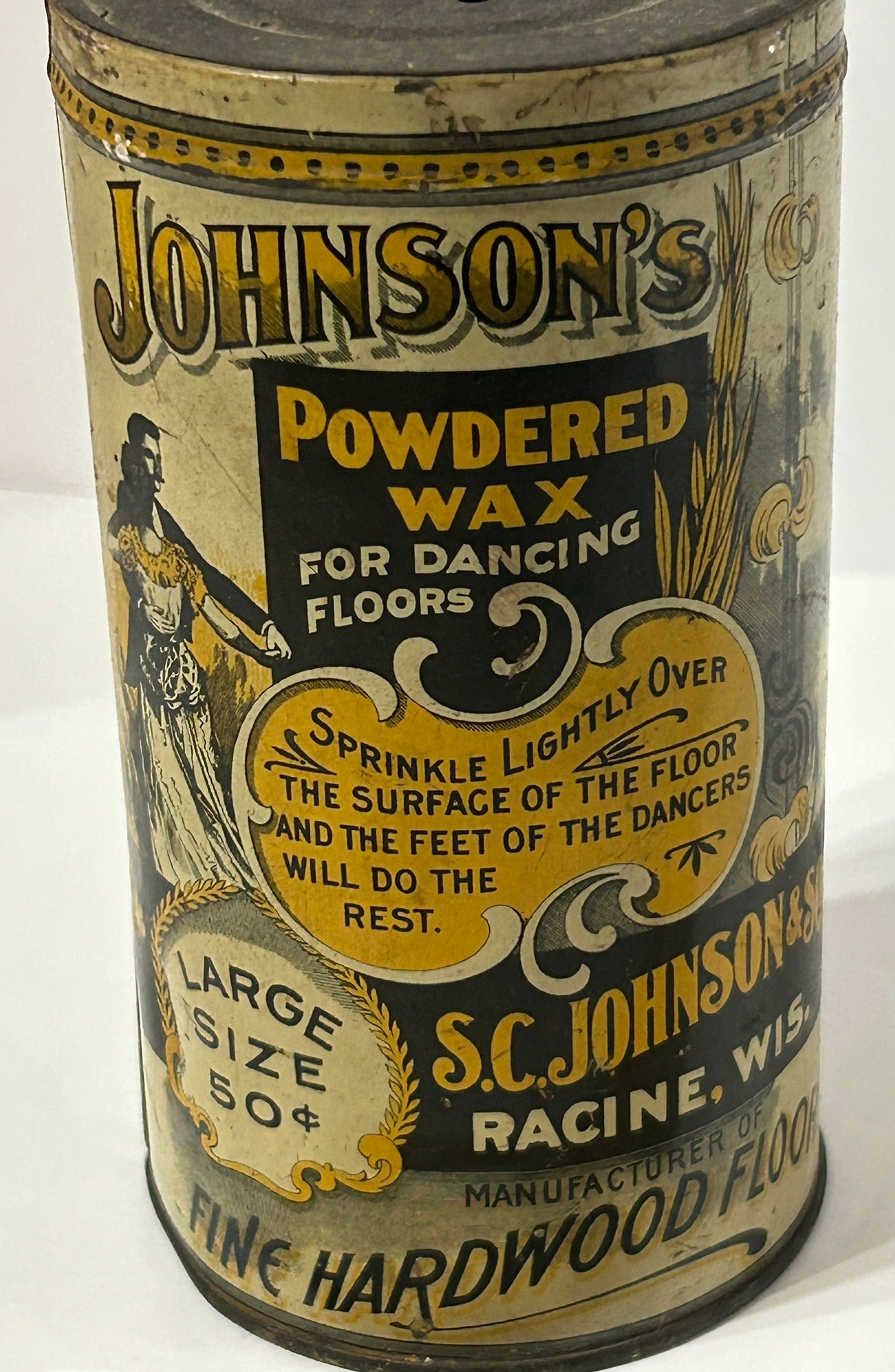 JOHNSON'S POWDERED WAX  ANTIQUE ILLUSTRATED TIN