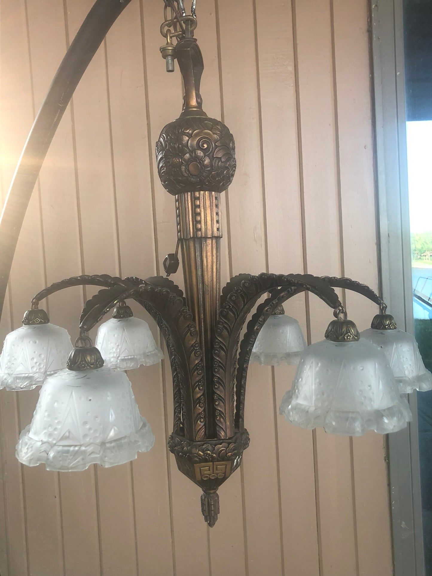 ANTIQUE BRONZE DECO HANGING LIGHT