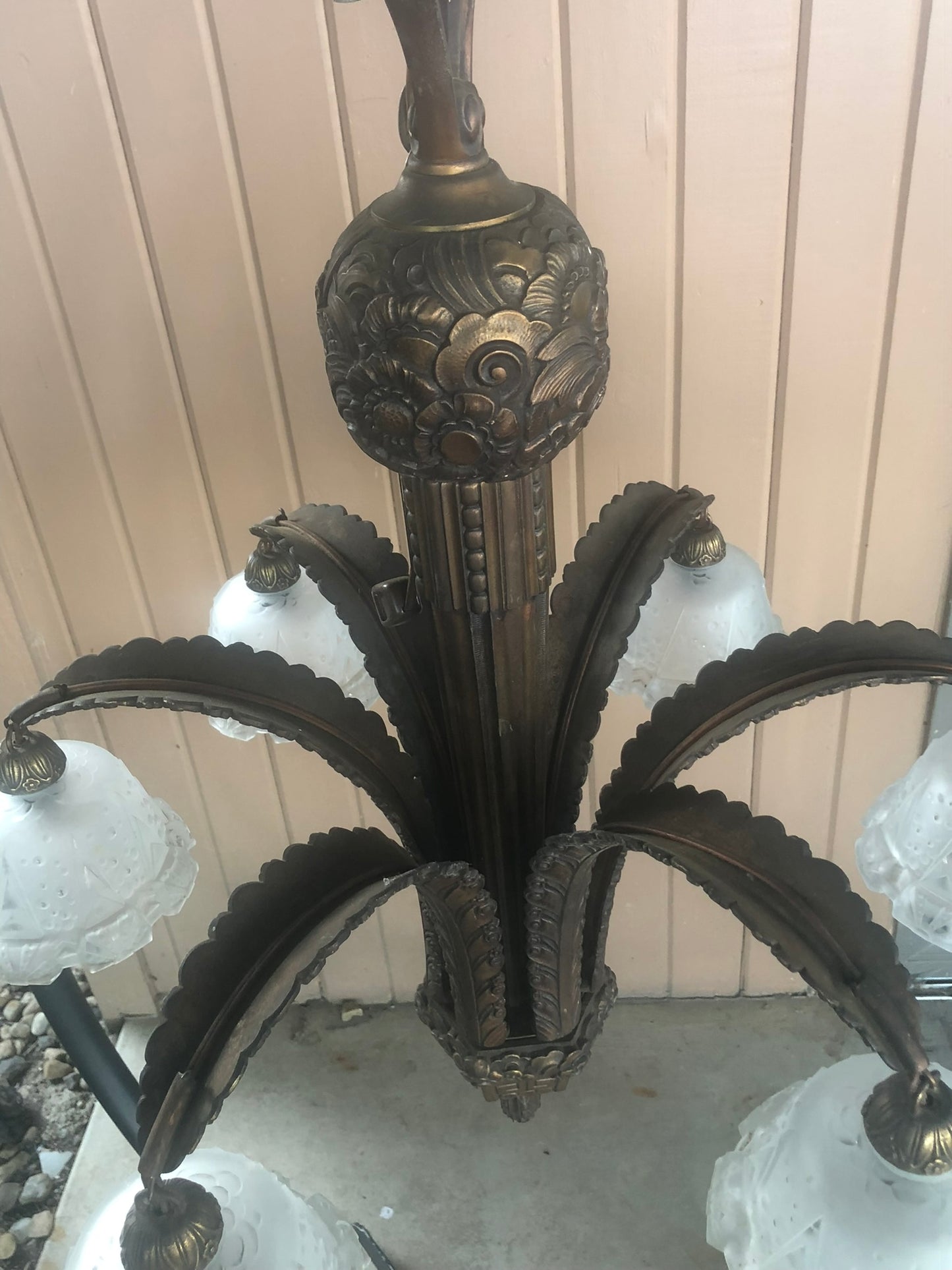 ANTIQUE BRONZE DECO HANGING LIGHT