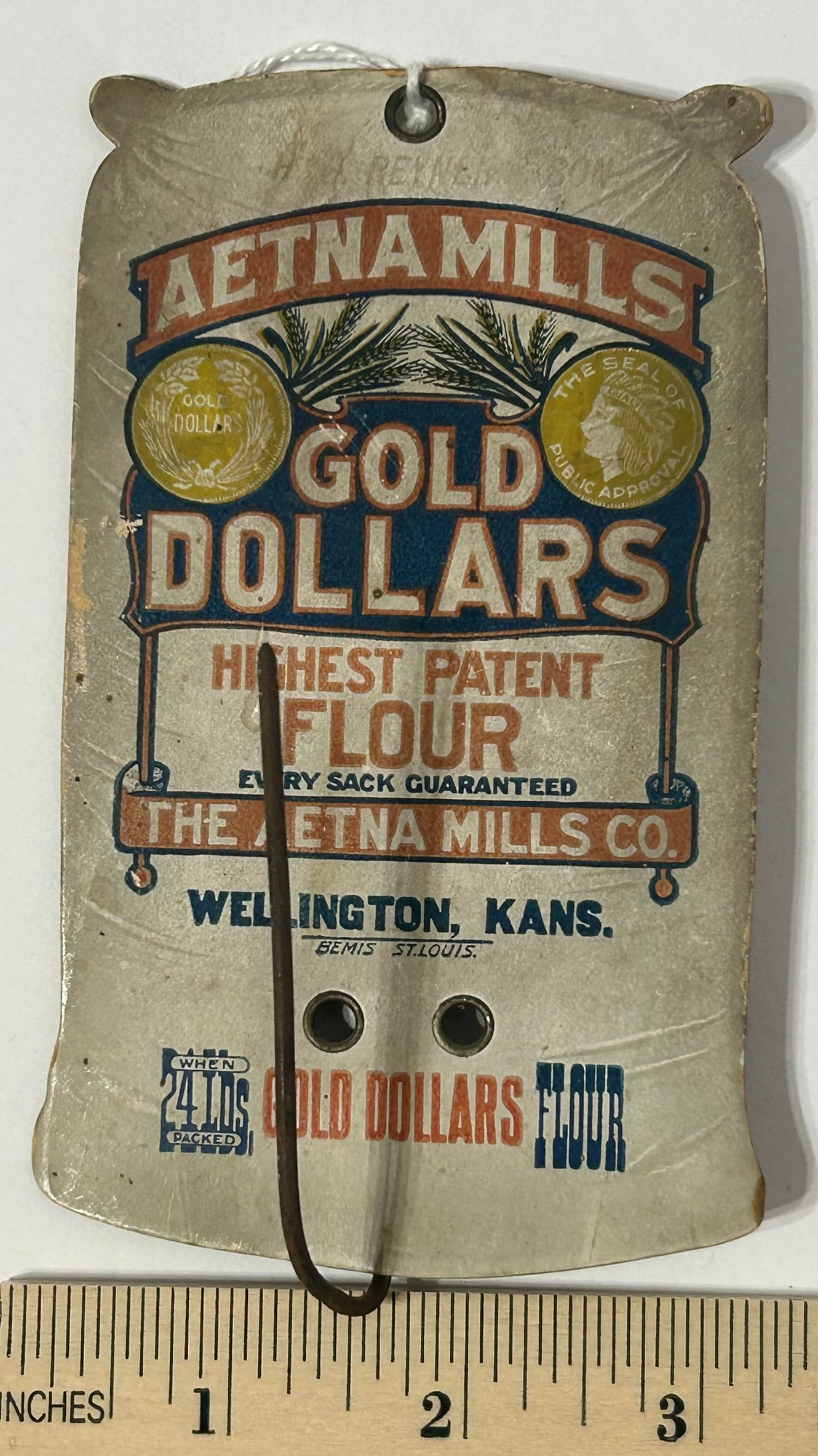 AETNA MILLS GOLD DOLLARS FLOUR ADVERTISING BILL HOOK