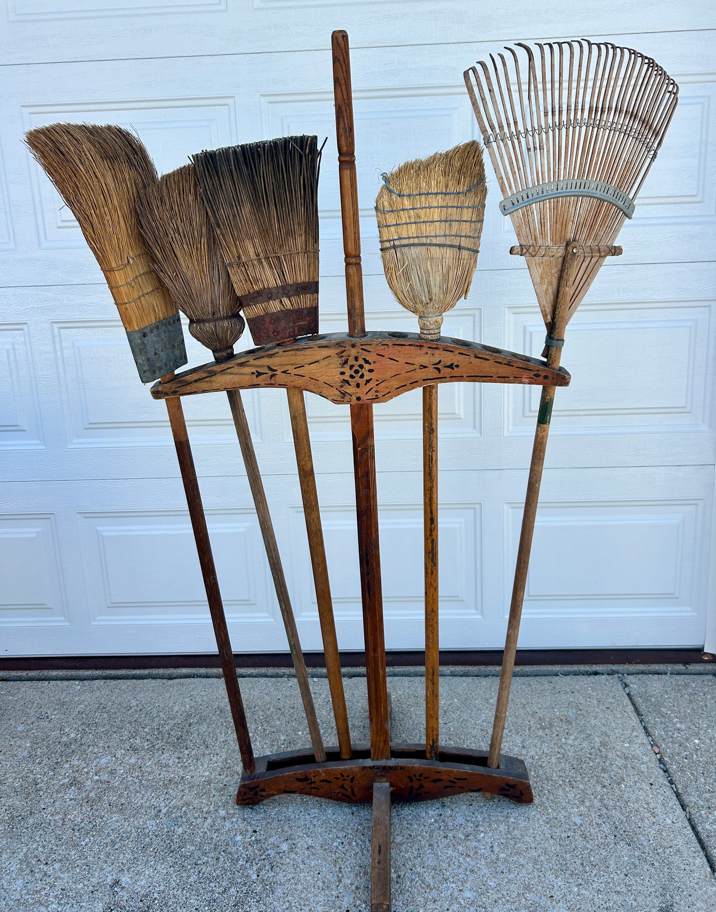 ANTIQUE GENERAL STORE WOODEN BROOM DISPLAY RACK