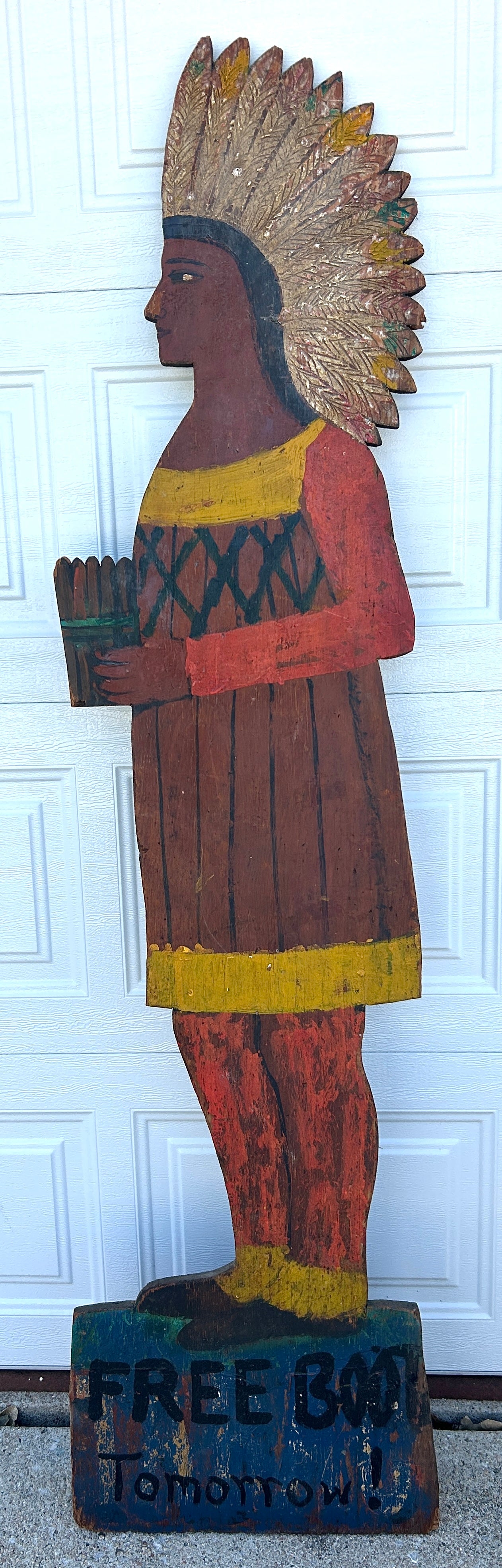 ANTIQUE FOLK ART ADVERTISING FIGURAL WOOD SIGN OF NATIVE AMERICAN