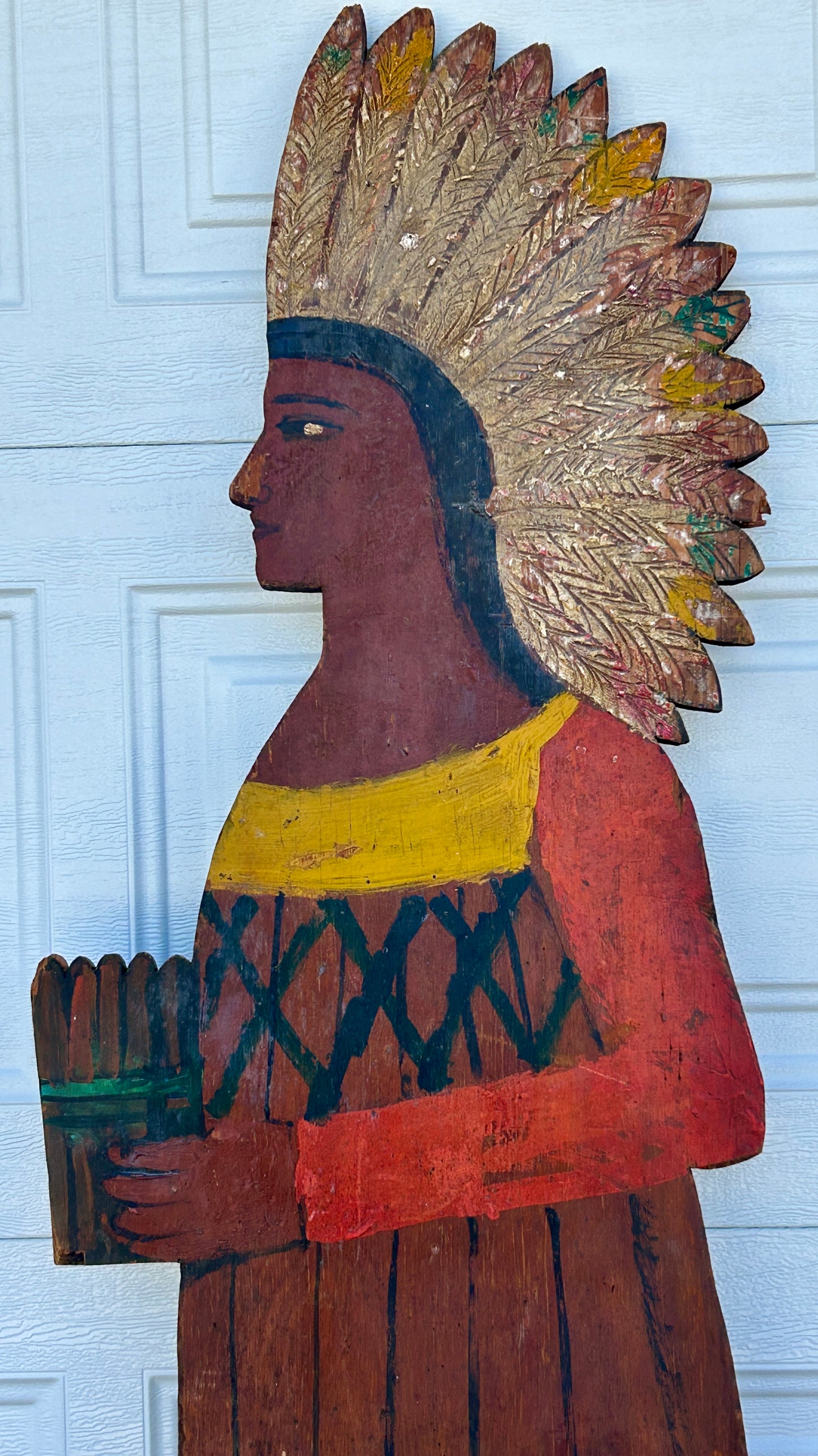 ANTIQUE FOLK ART ADVERTISING FIGURAL WOOD SIGN OF NATIVE AMERICAN