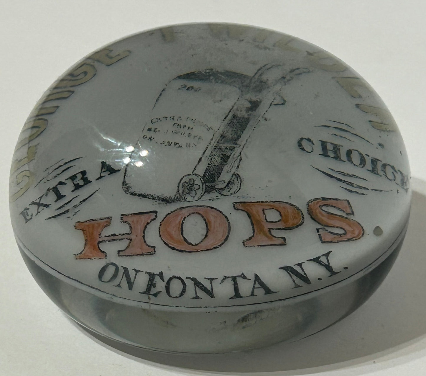 BEER HOPS ANTIQUE ADVERTISING GLASS PAPERWEIGHT