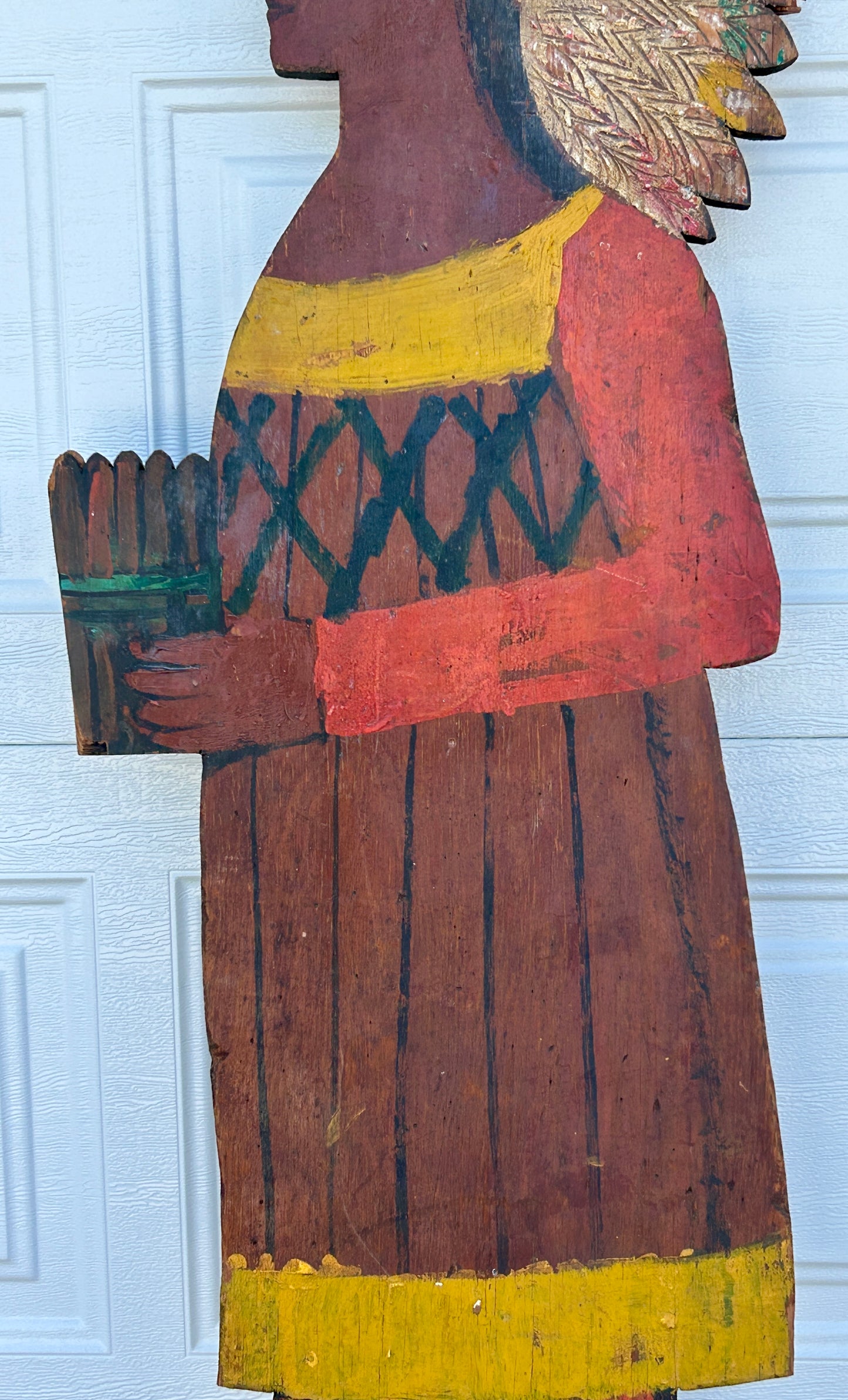 ANTIQUE FOLK ART ADVERTISING FIGURAL WOOD SIGN OF NATIVE AMERICAN