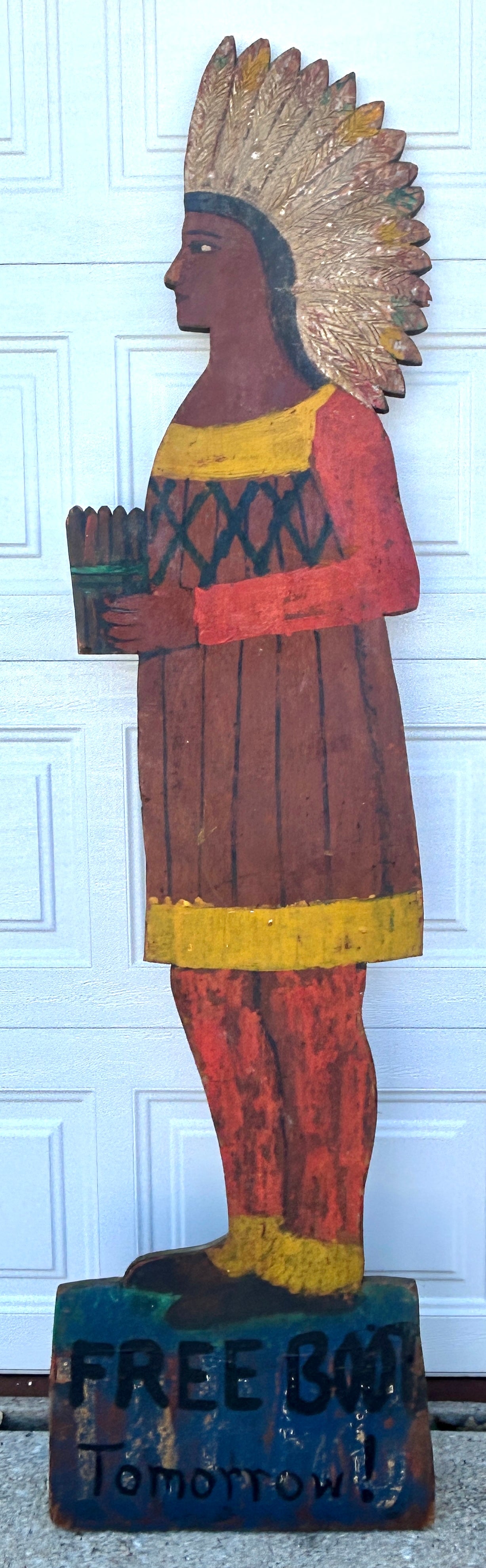 ANTIQUE FOLK ART ADVERTISING FIGURAL WOOD SIGN OF NATIVE AMERICAN