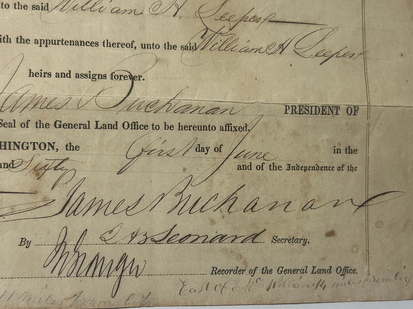 MEXICAN WAR VETERAN 1860 LAND DOCUMENT FOR LAND RECEIVED FOR WAR SERVICE