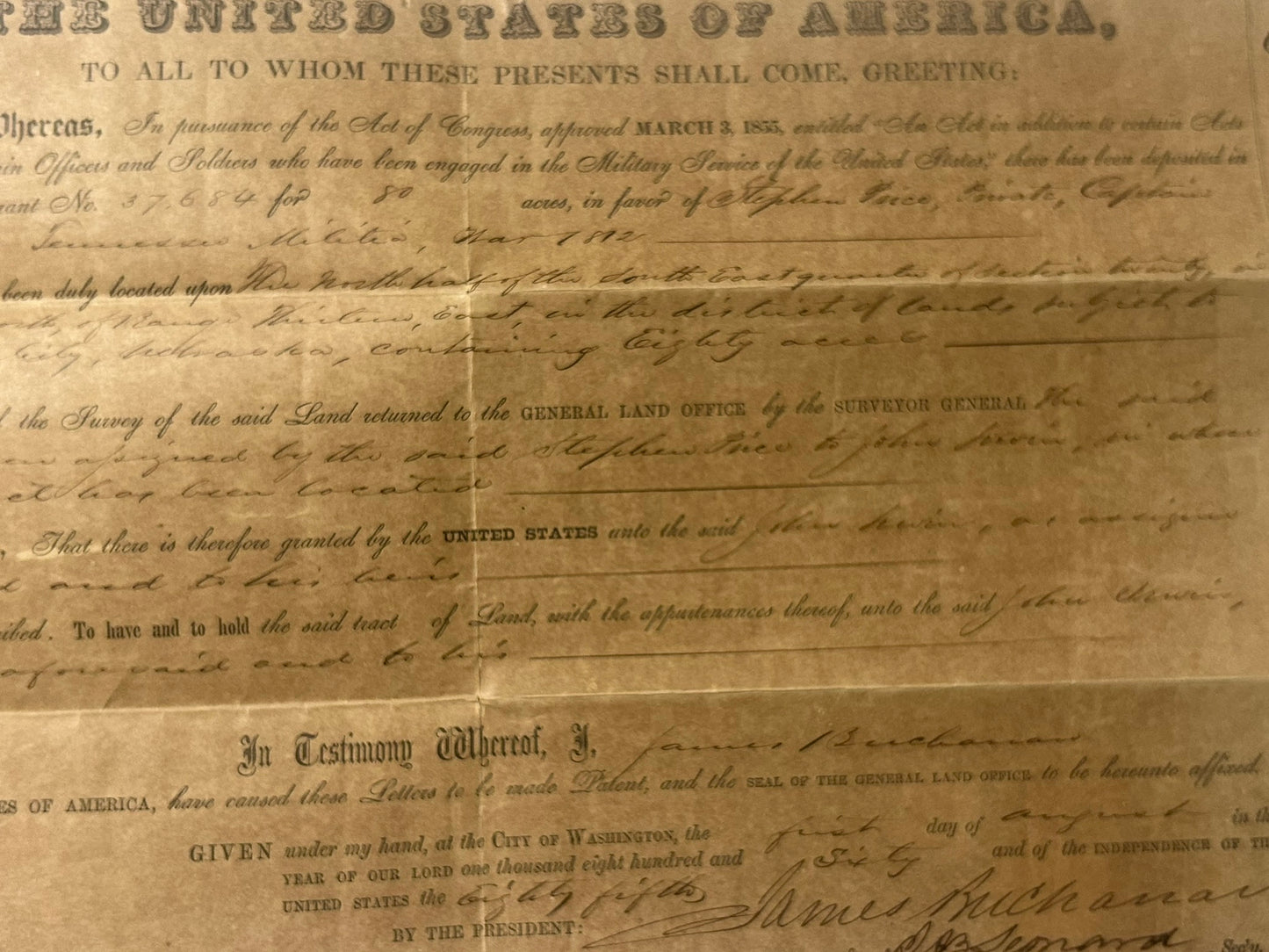 WAR OF 1812 VETERAN LAND DEED