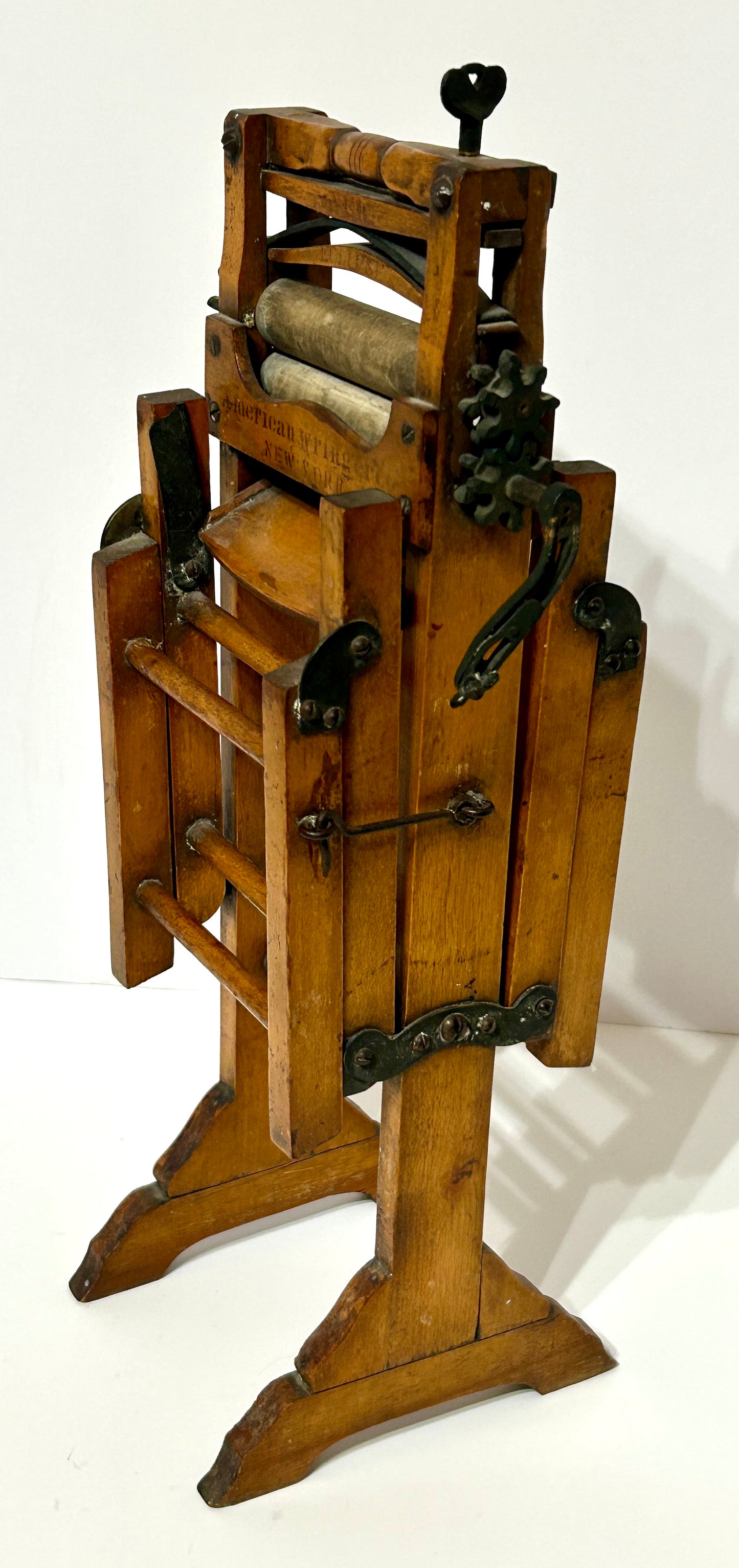 ANTIQUE SALESMAN SAMPLE CLOTHES WRINGER AND STAND