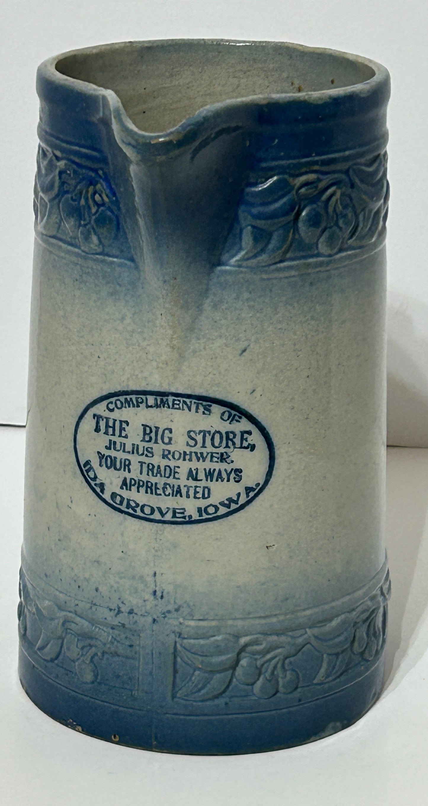 RED WING CHERRY BAND ADVERTISING PITCHER FOR IDA GROVE, IOWA