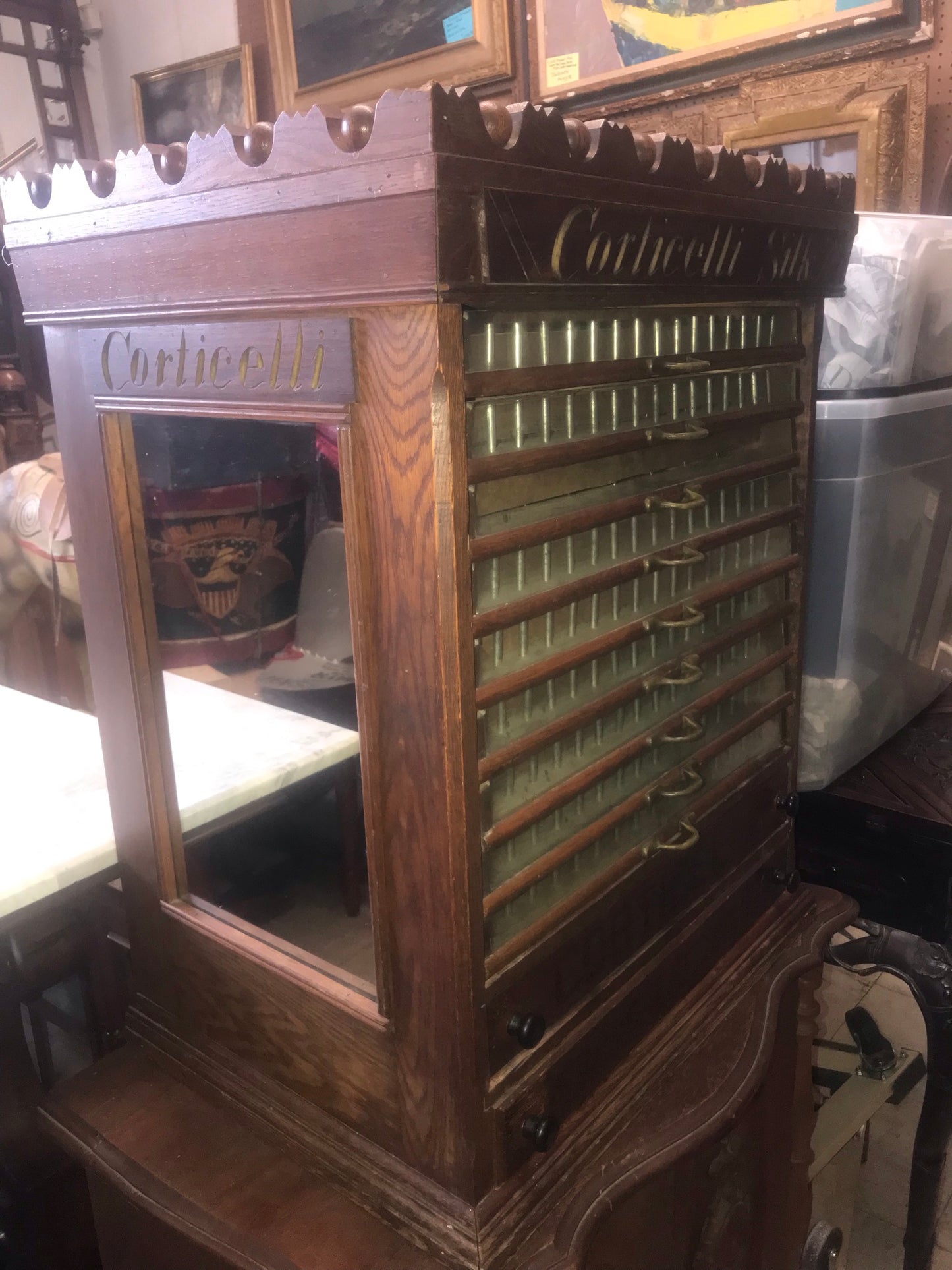 ANTIQUE CORTICELLI SILK THREAD CABINET