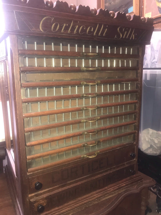 ANTIQUE CORTICELLI SILK THREAD CABINET