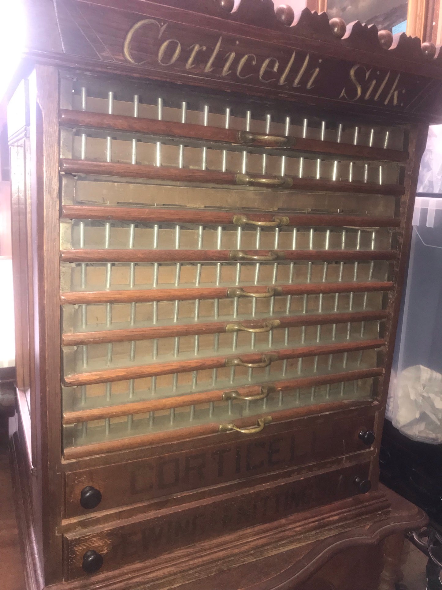 ANTIQUE CORTICELLI SILK THREAD CABINET