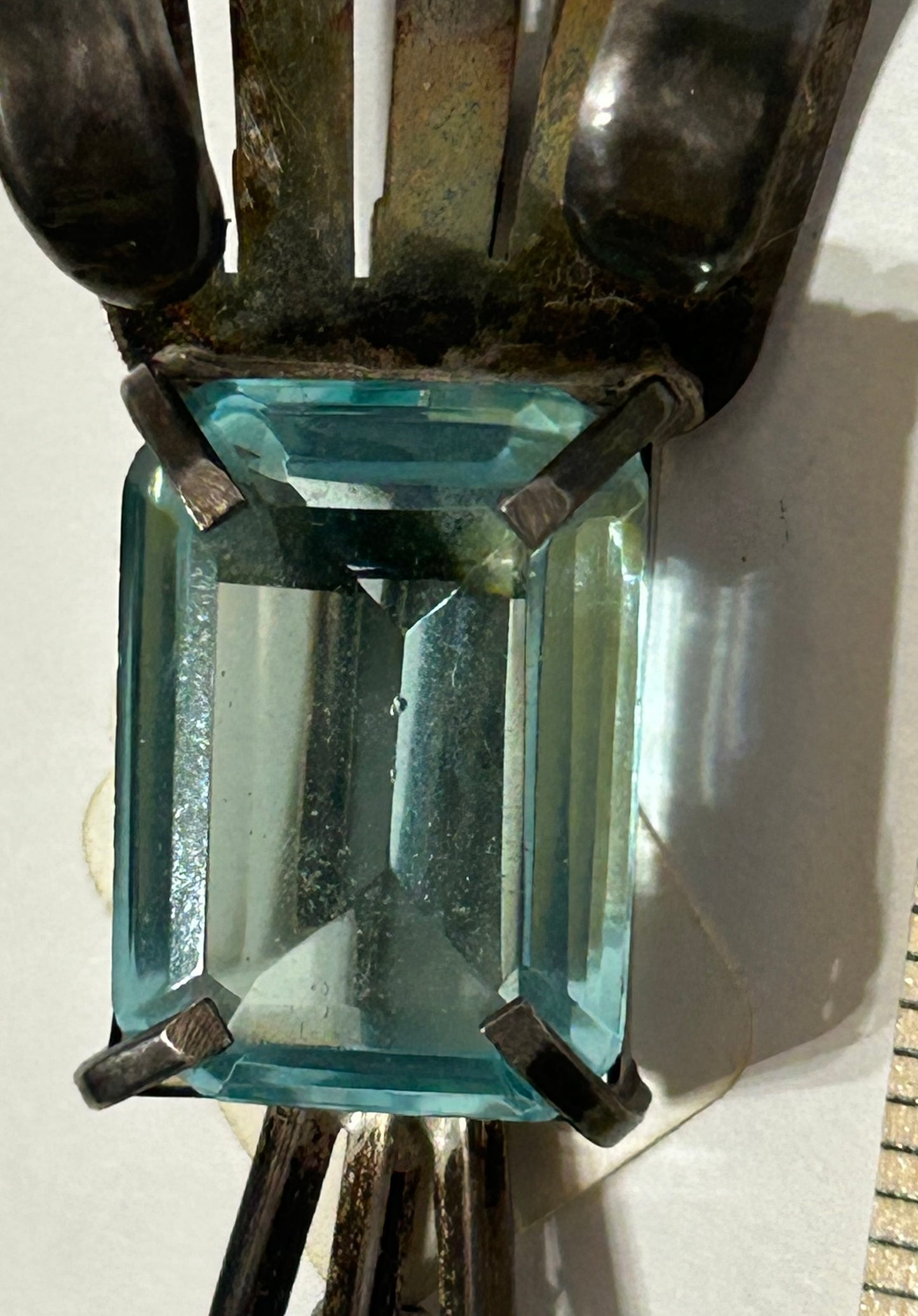 STERLING MEXICAN BROACH WITH AQUAMARINE STONE