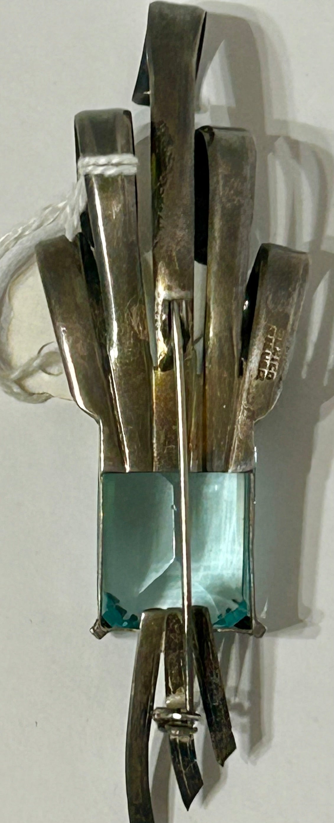 STERLING MEXICAN BROACH WITH AQUAMARINE STONE