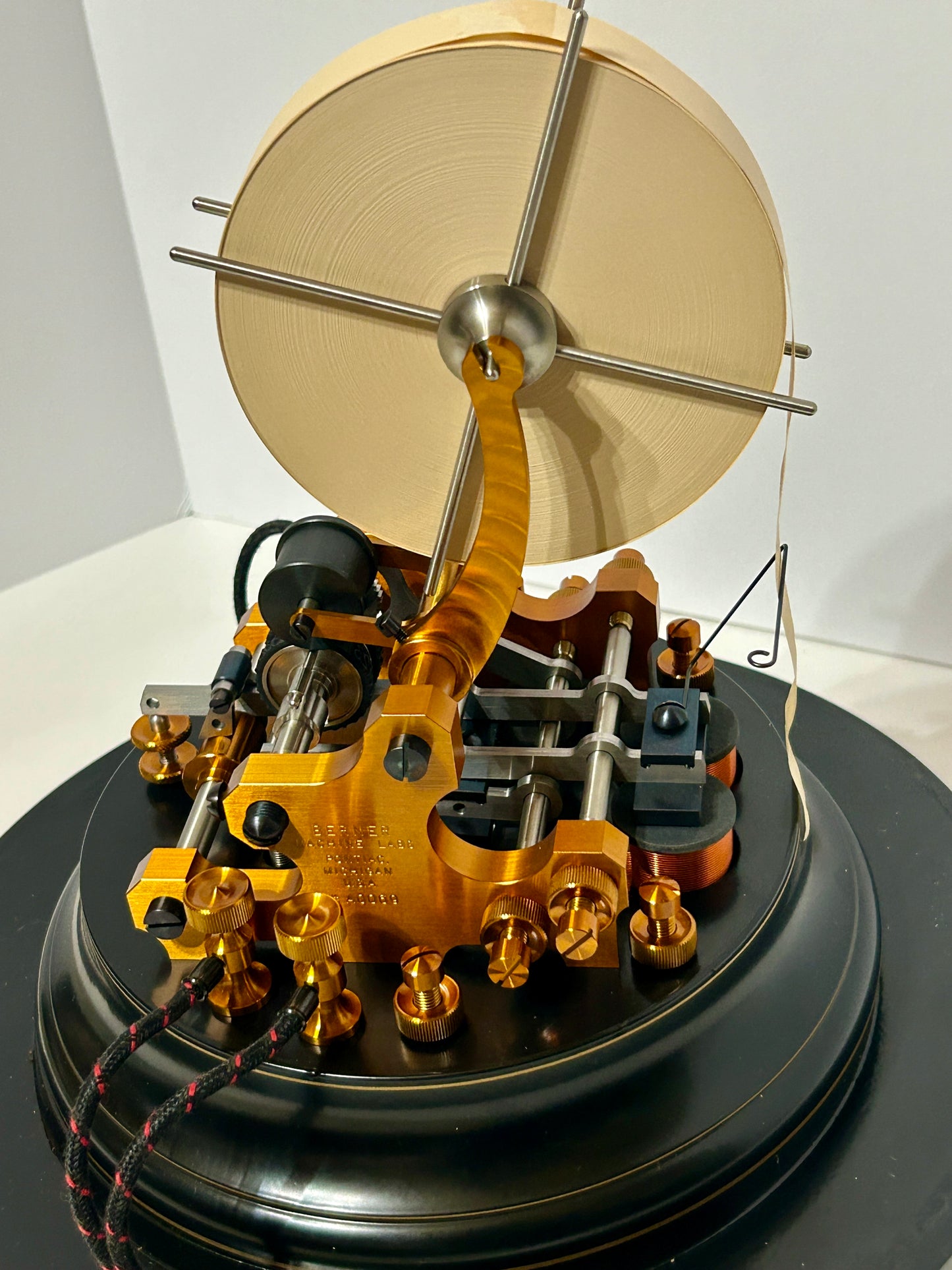 STOCK TICKER TAPE MACHINE WITH GLASS DOME BY BERNER MACHINE LABS