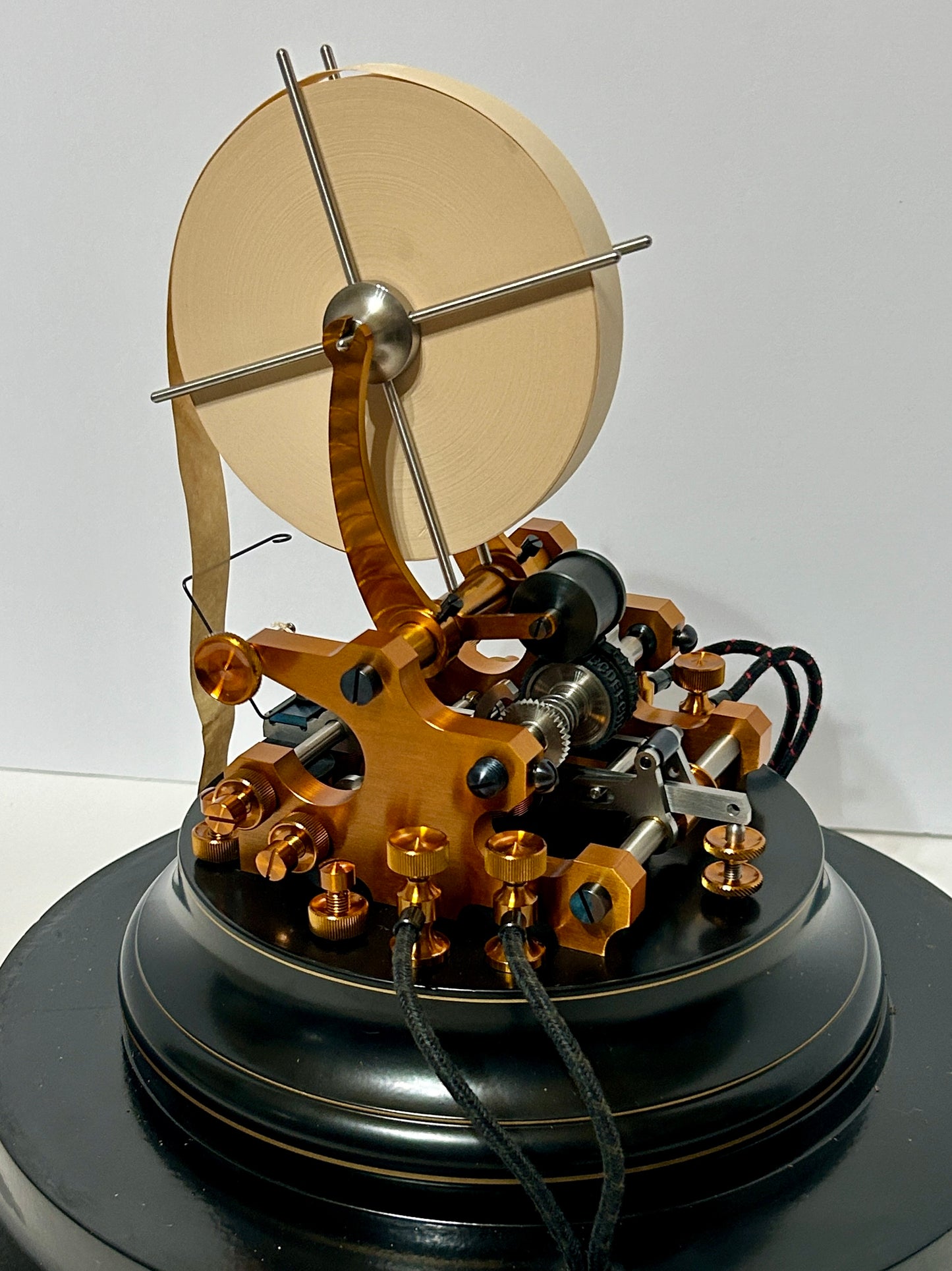 STOCK TICKER TAPE MACHINE WITH GLASS DOME BY BERNER MACHINE LABS