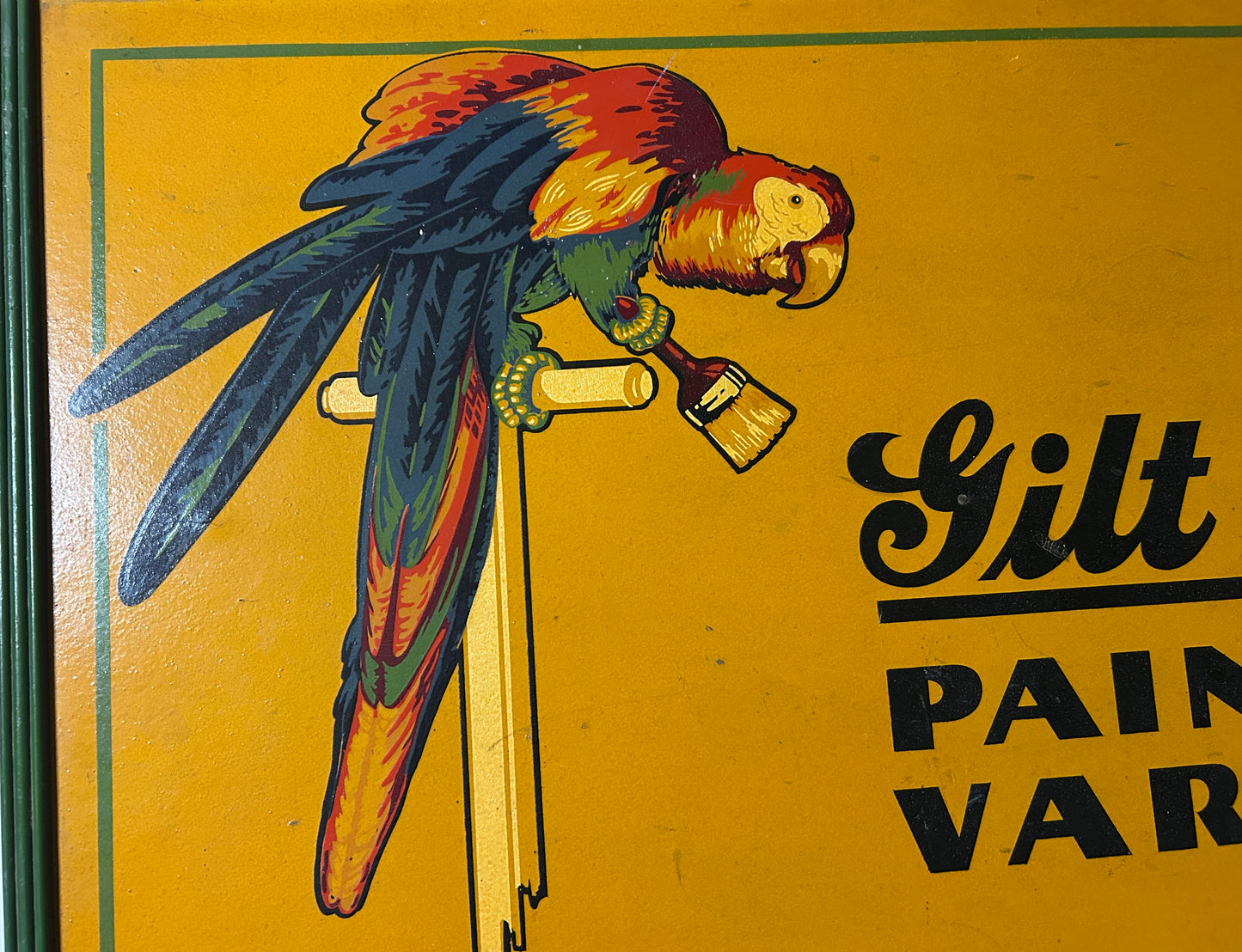 GILT EDGE PAINT AND VARNISH ANTIQUE WOOD SIGN