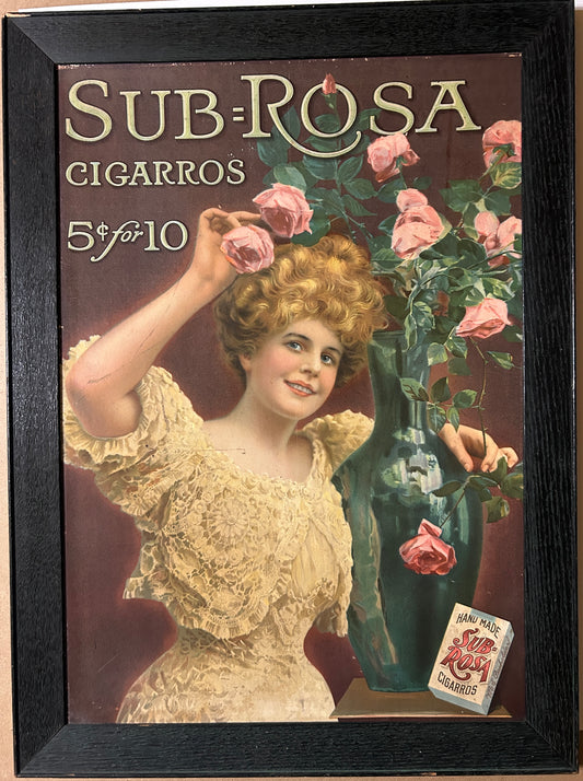 SUB ROSA CIGARROS {LITTLE CIGARS} CARDBOARD ADVERTISING ANTIQUE SIGN