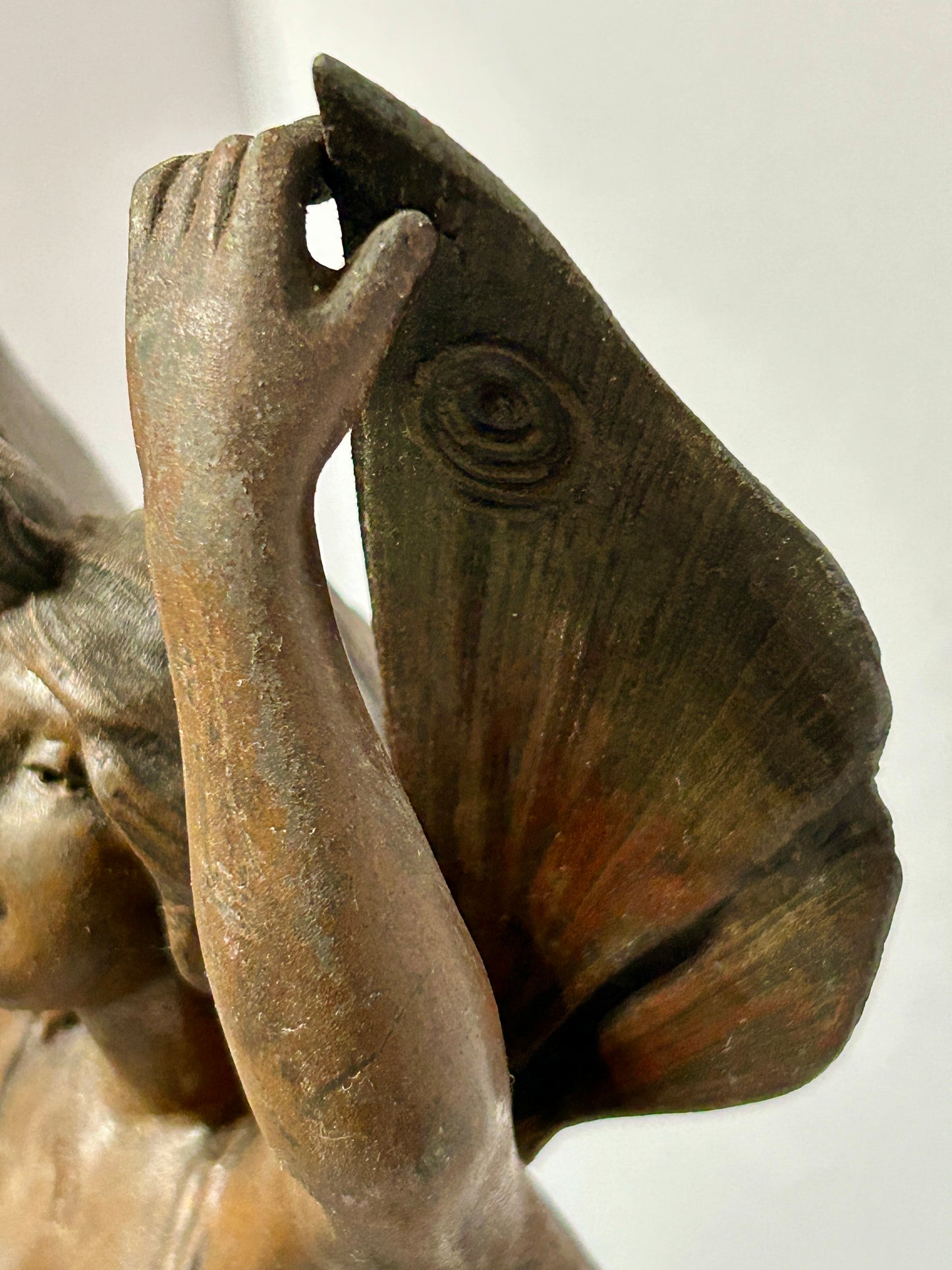 ANTIQUE THREE PIECE FIGURAL BUTTERFLY GIRL CLOCK SET