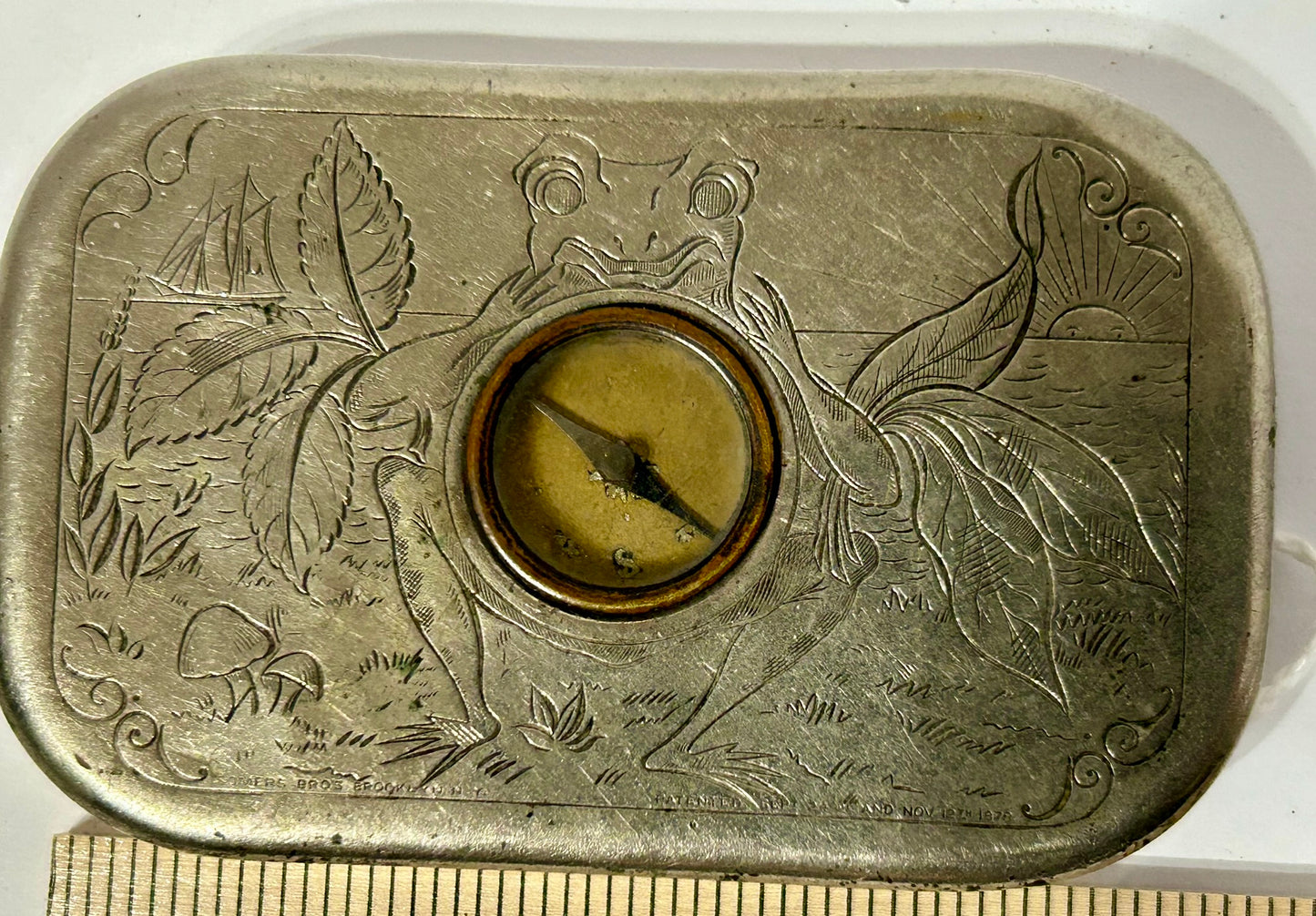 LORILLARD & C0. 1878 ROSE LEAF CHEWING TOBACCO BOX WITH COMPASS