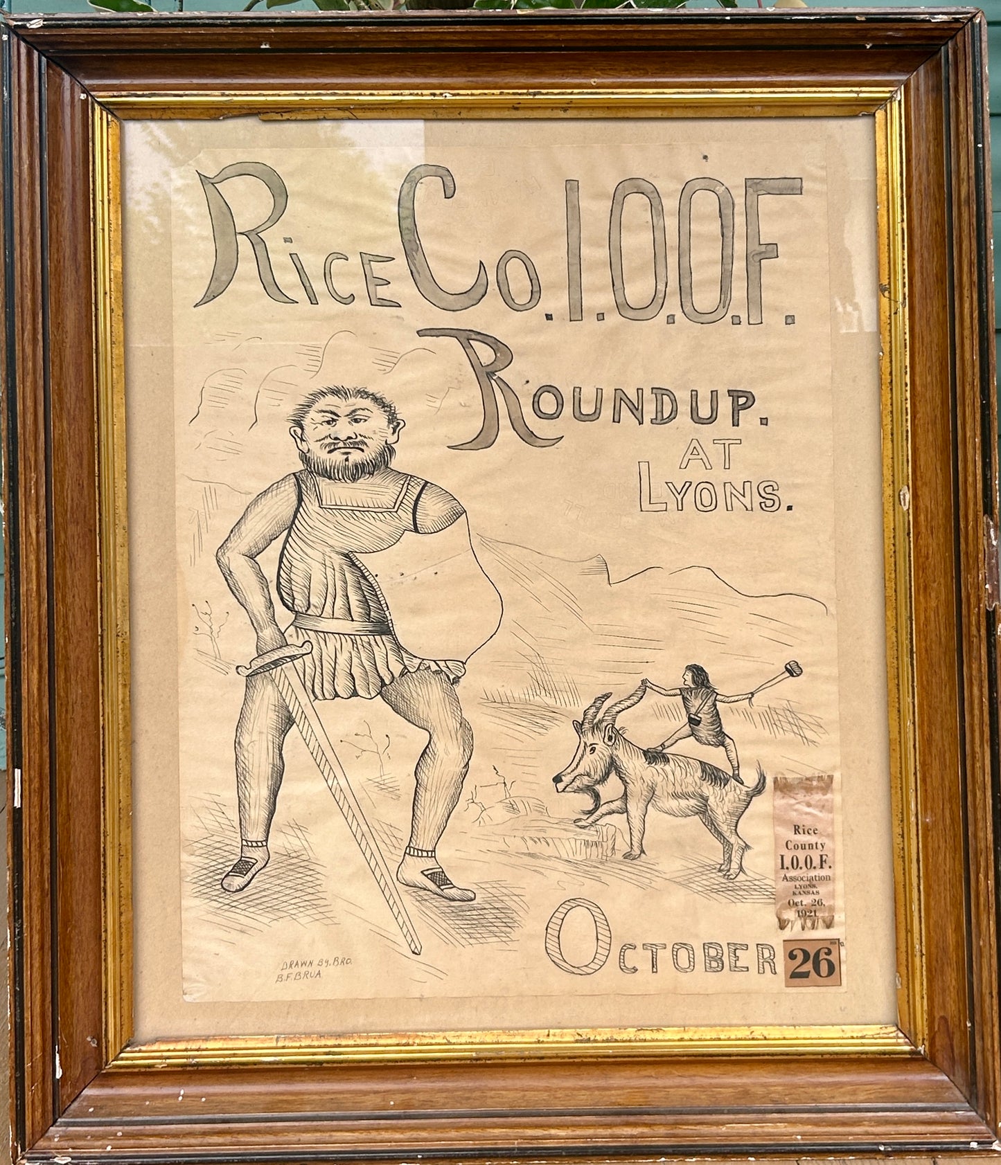 ODD FELLOWS LODGE LYONS KANSAS FOLK HANGING & RIBBON 1921