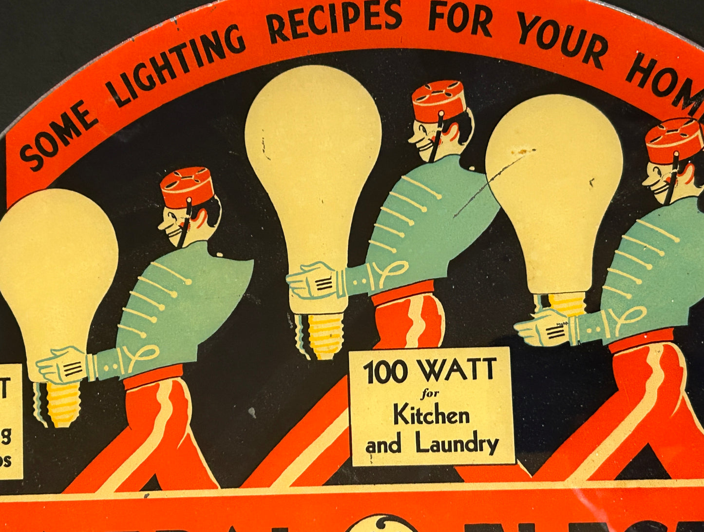 ANTIQUE GENERAL ELECTRIC MAZADA LAMPS REVERSE ON GLASS ADV. PANEL