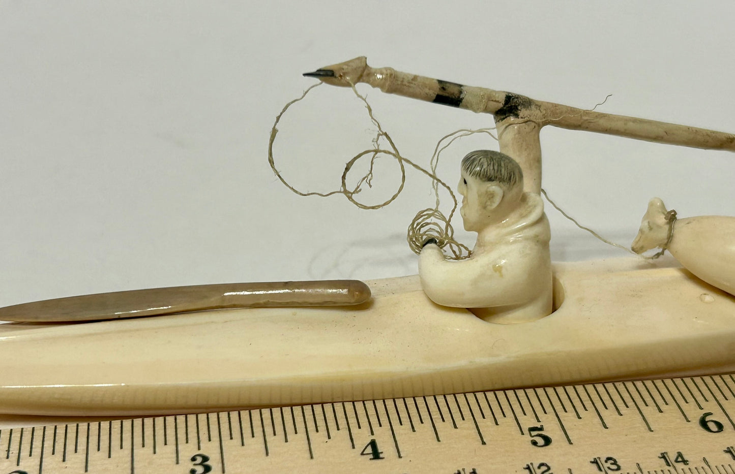 WALRUS IVORY INUIT SPEAR HUNTER IN KAYAK