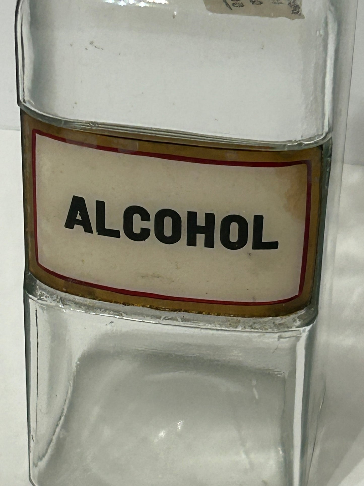 DRUGGIST LABEL UNDER GLASS "ALCOHOL" ANTIQUE BOTTLE
