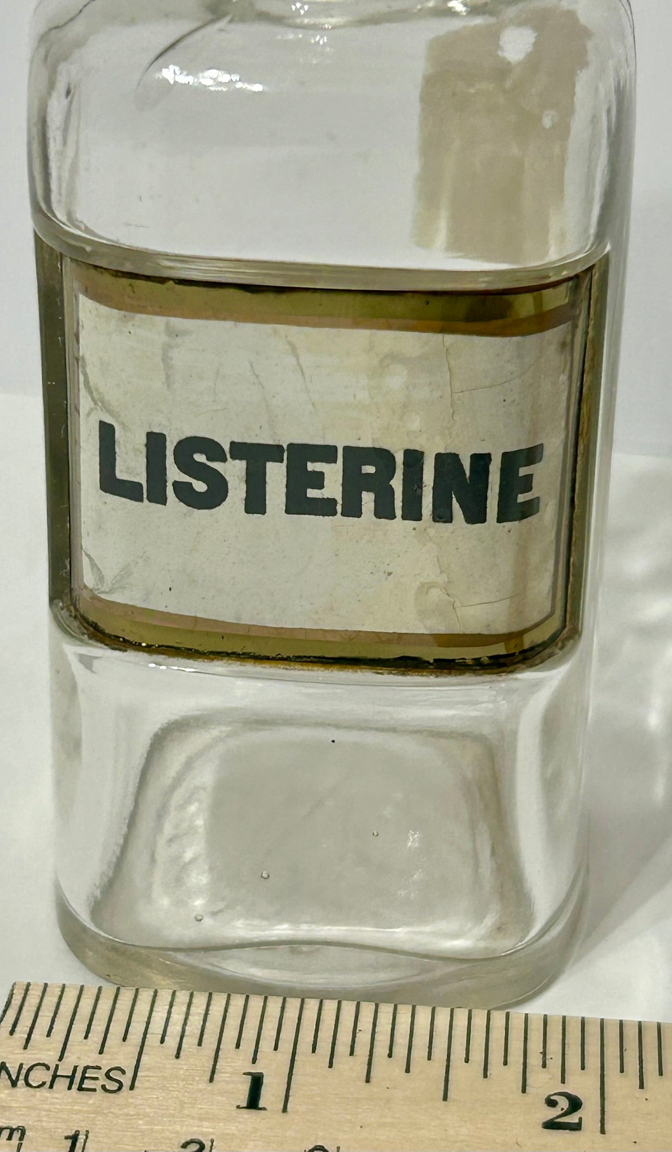 ANTIQUE DRUGGIST LABEL UNDER GLASS BOTTLE FOR "LISTERINE"
