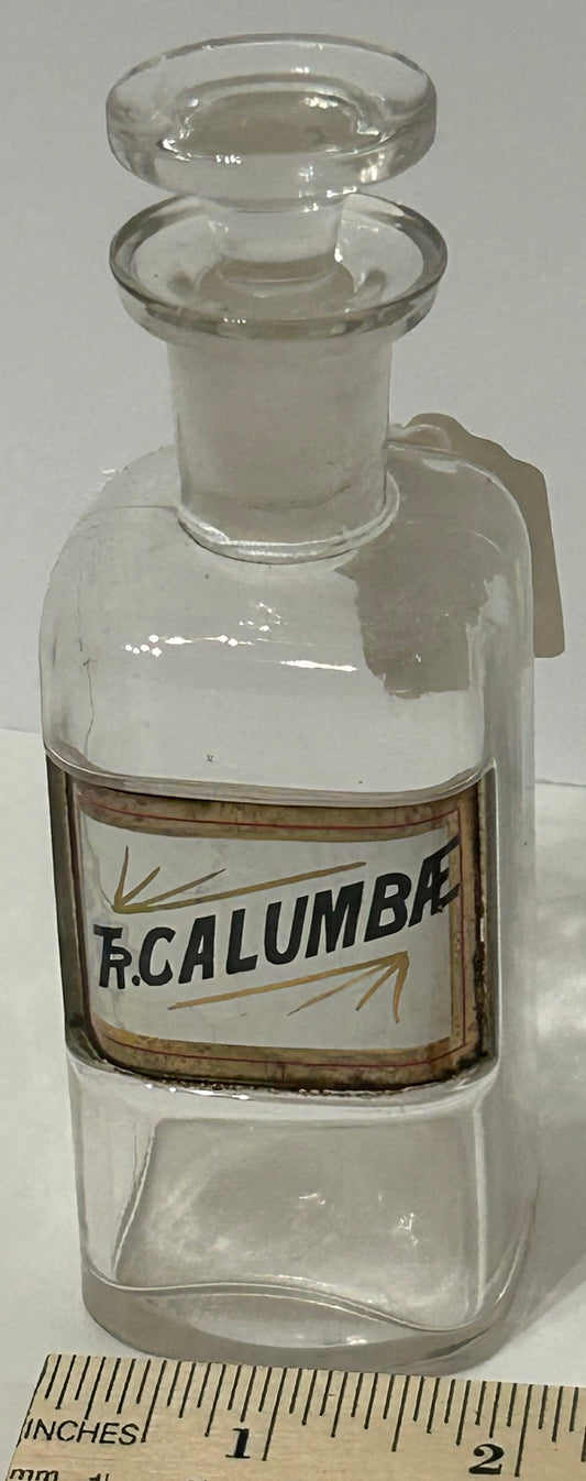 ANTIQUE APOTHECARY BOTTLE "TR. CALUMBAE" UNDER GLASS
