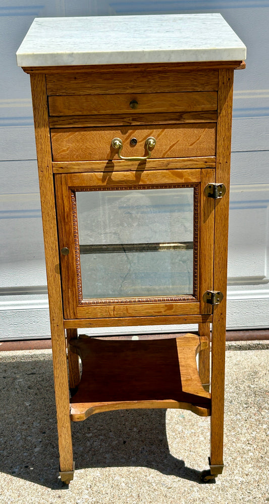 ANTIQUE BARBER SHOP MARBLE TOP STAND