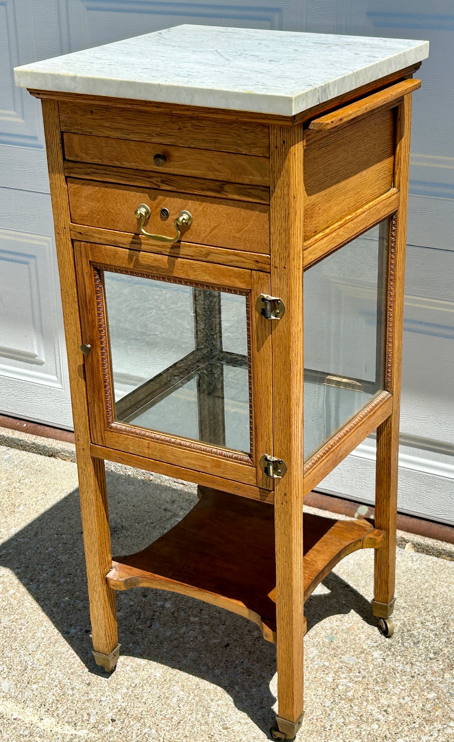 ANTIQUE BARBER SHOP MARBLE TOP STAND