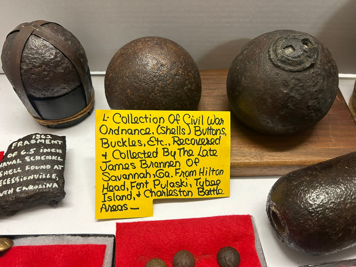 CIVIL WAR ANTIQUE ARTILLERY ORDINANCE, BUCKLES, AND BUTTONS COLLECTION FOR SALE