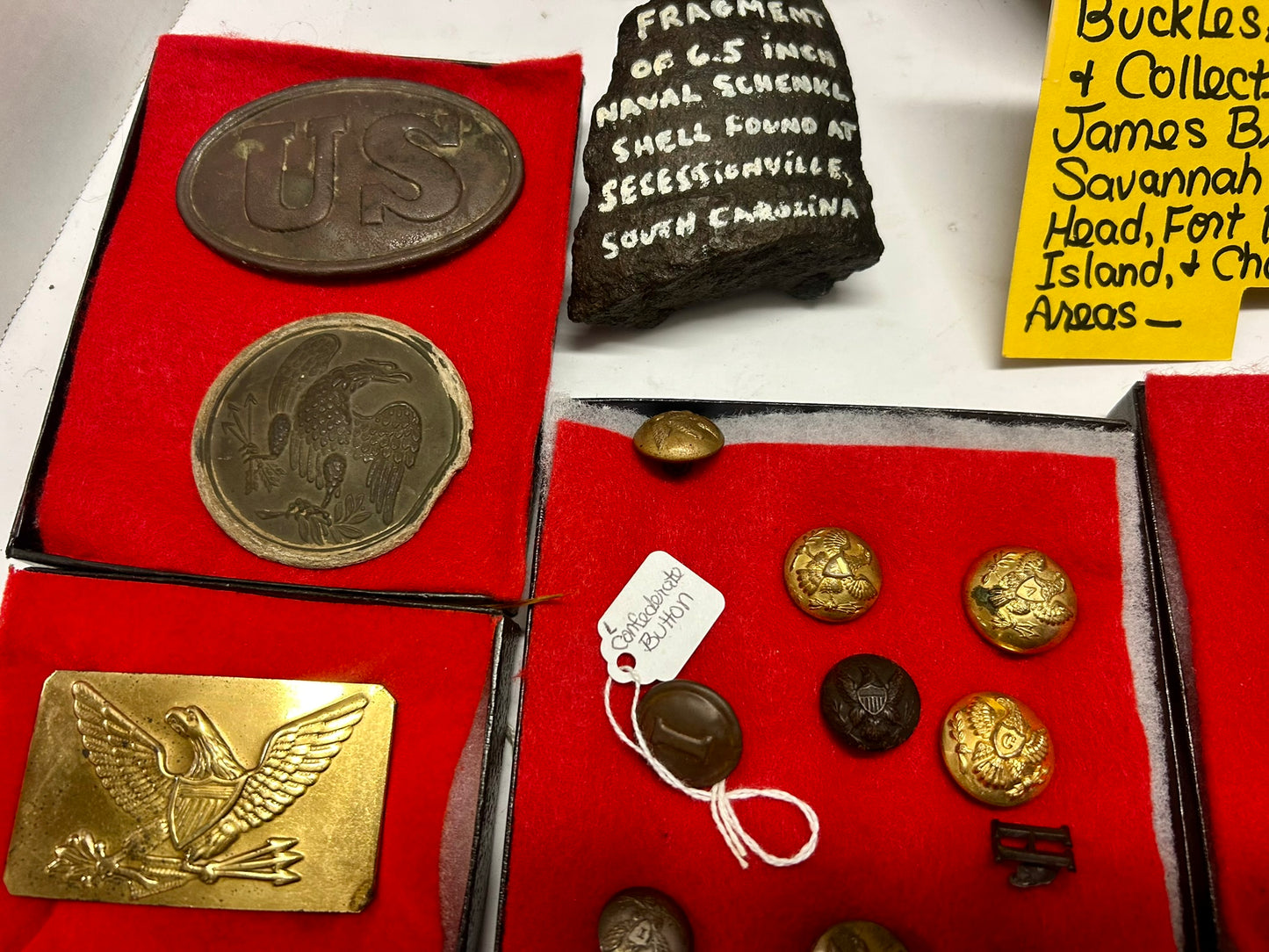 CIVIL WAR ANTIQUE ARTILLERY ORDINANCE, BUCKLES, AND BUTTONS COLLECTION FOR SALE
