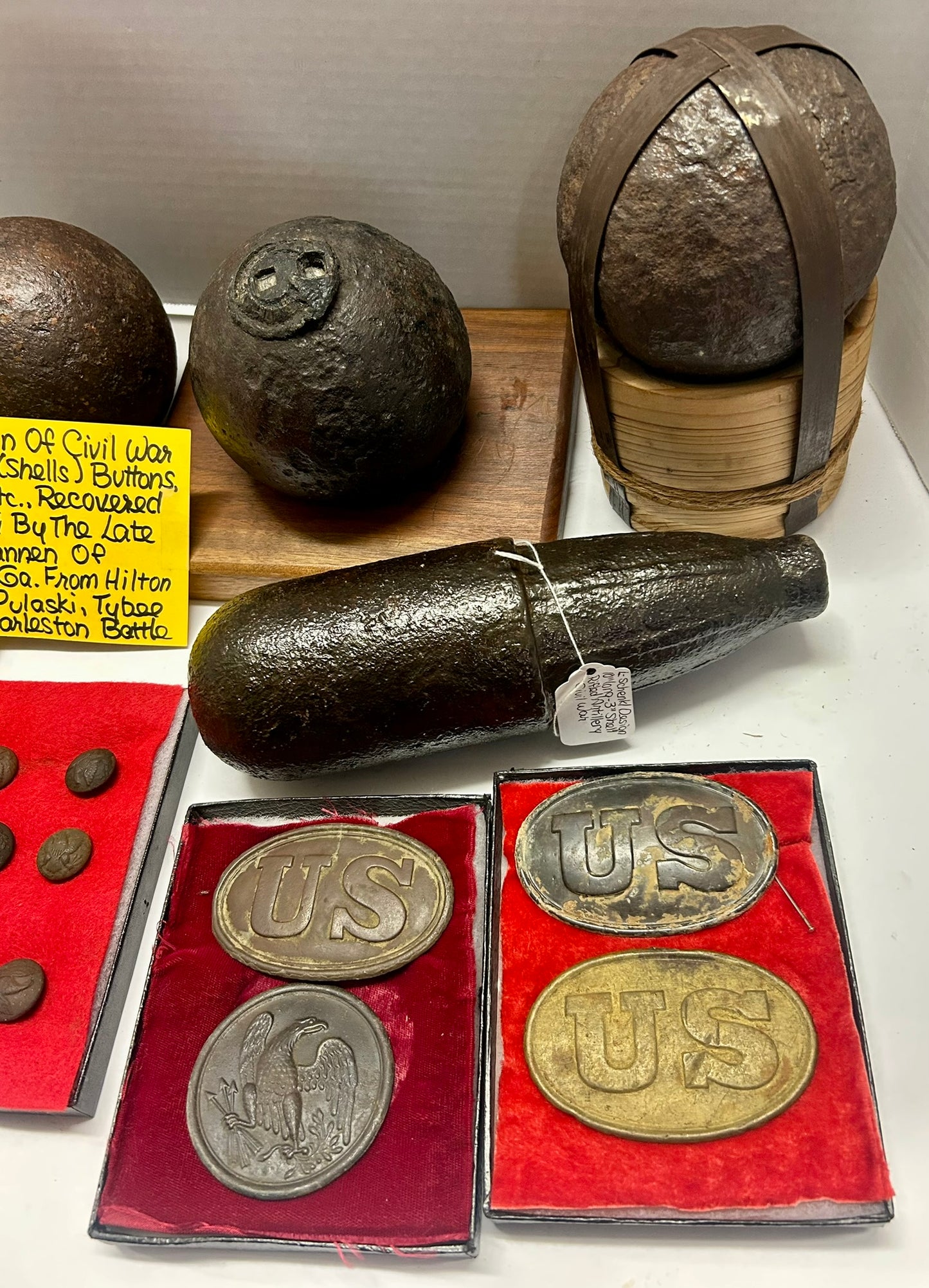 CIVIL WAR ANTIQUE ARTILLERY ORDINANCE, BUCKLES, AND BUTTONS COLLECTION FOR SALE
