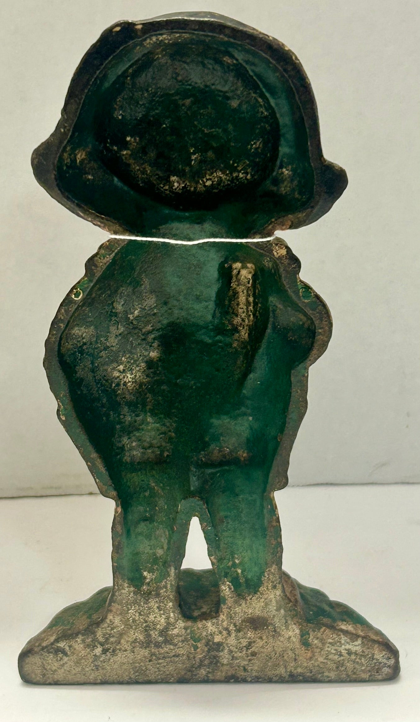 CAST IRON ANTIQUE DOOR STOP OF BOY & BEAR WITH ORIGINAL PAINT
