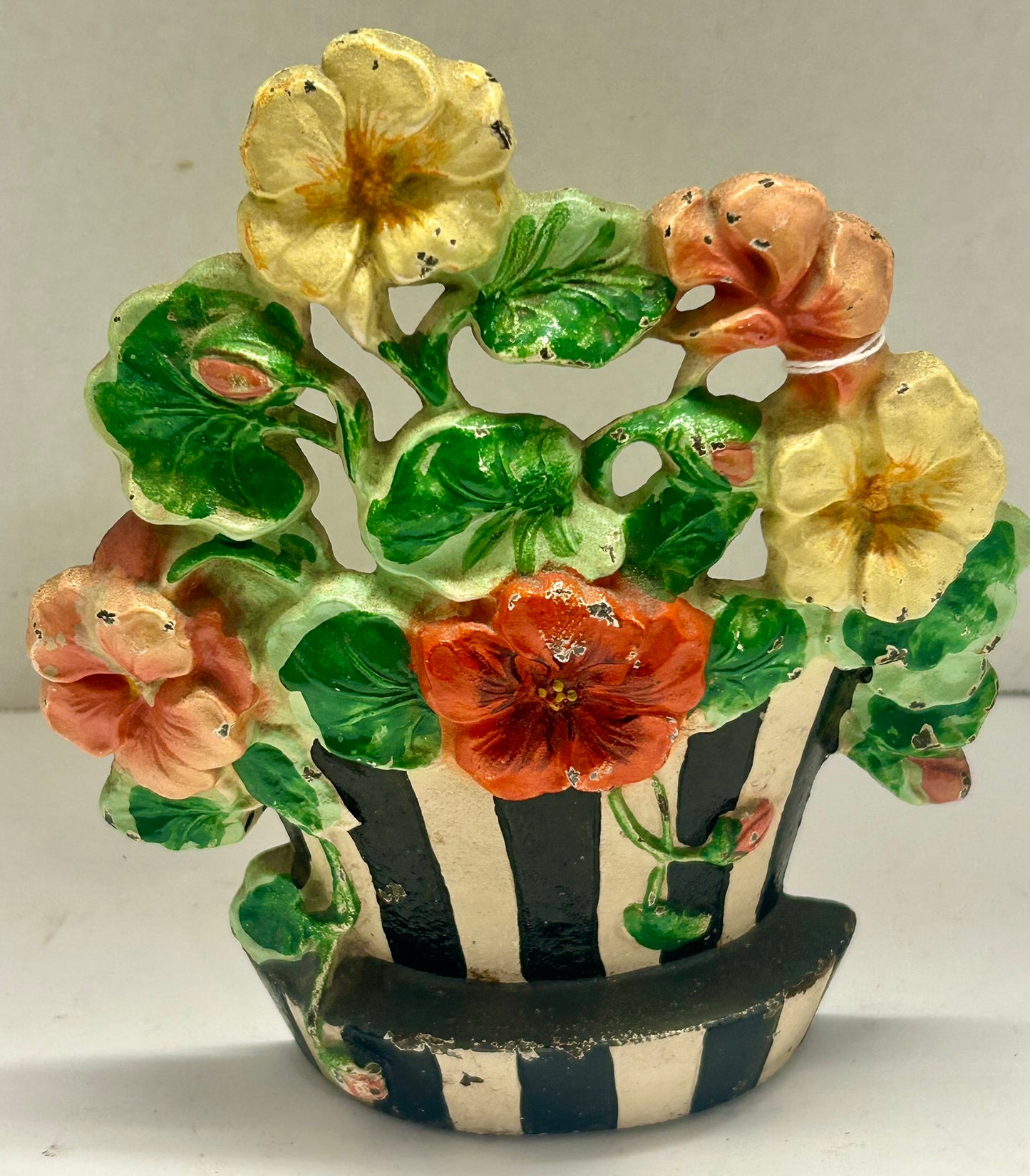 ANTIQUE CAST IRON HUBLEY FLOWERS DOOR STOP OF NASTURTIUMS