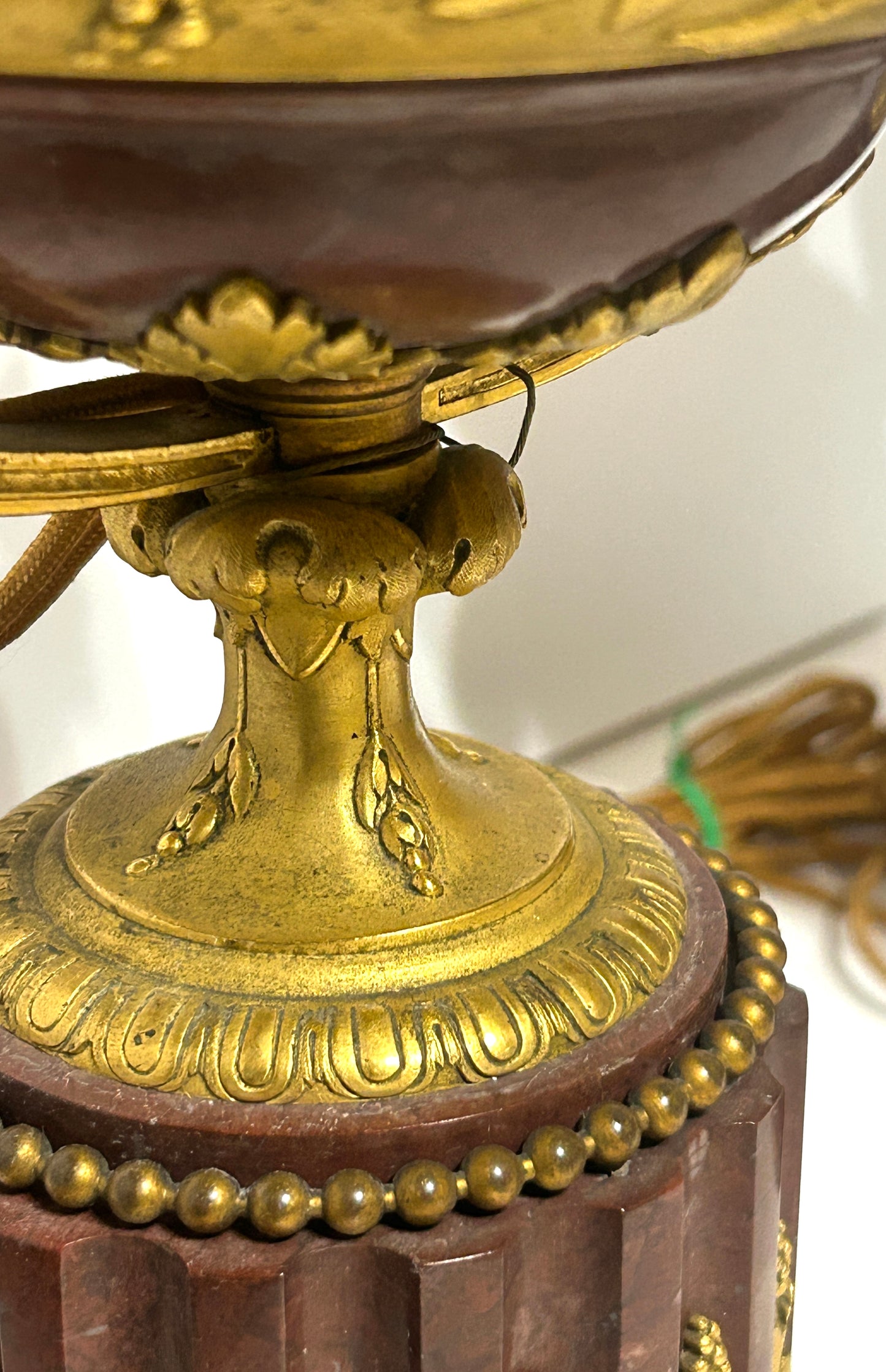 ANTIQUE BRONZE AND MARBLE FRENCH PAIR FIGURAL LAMPS WITH WINGED CHILDREN