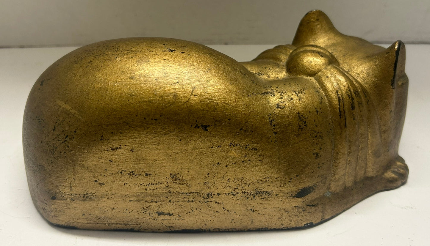 CAST IRON CAT WITH BOW LAYING DOWN ANTIQUE DOORSTOP