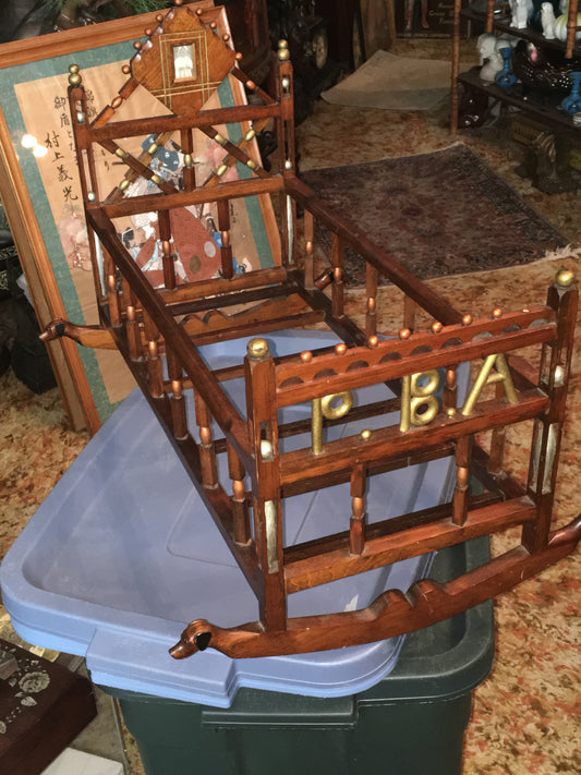 FOLK ART EARLY DOLL CRADLE WITH BALL CAGES AND CARVED DOGS PLUS MUCH MORE