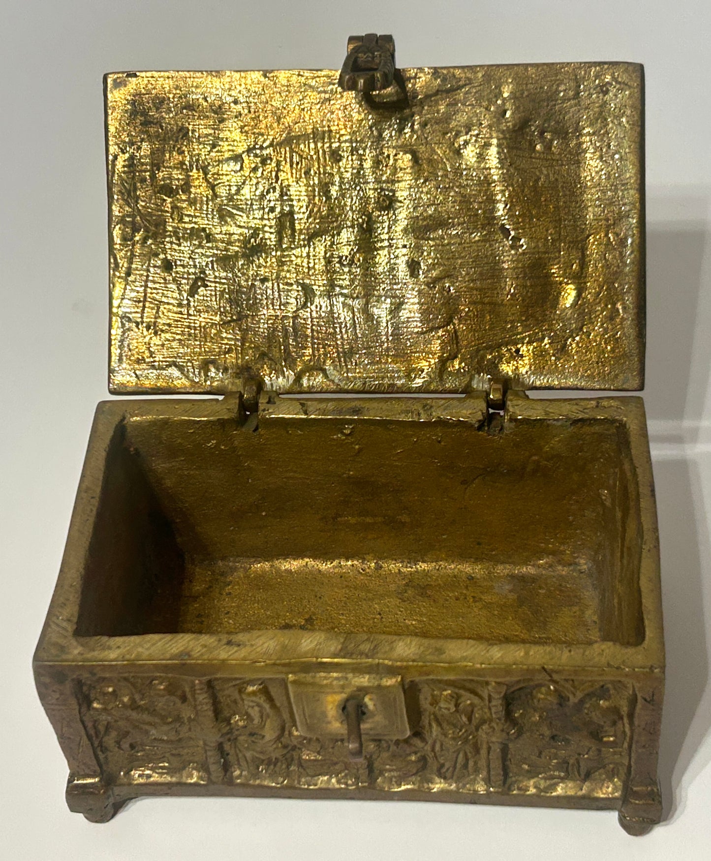 ANTIQUE BRONZE MEDIEVAL DESIGN JEWELRY CASKET