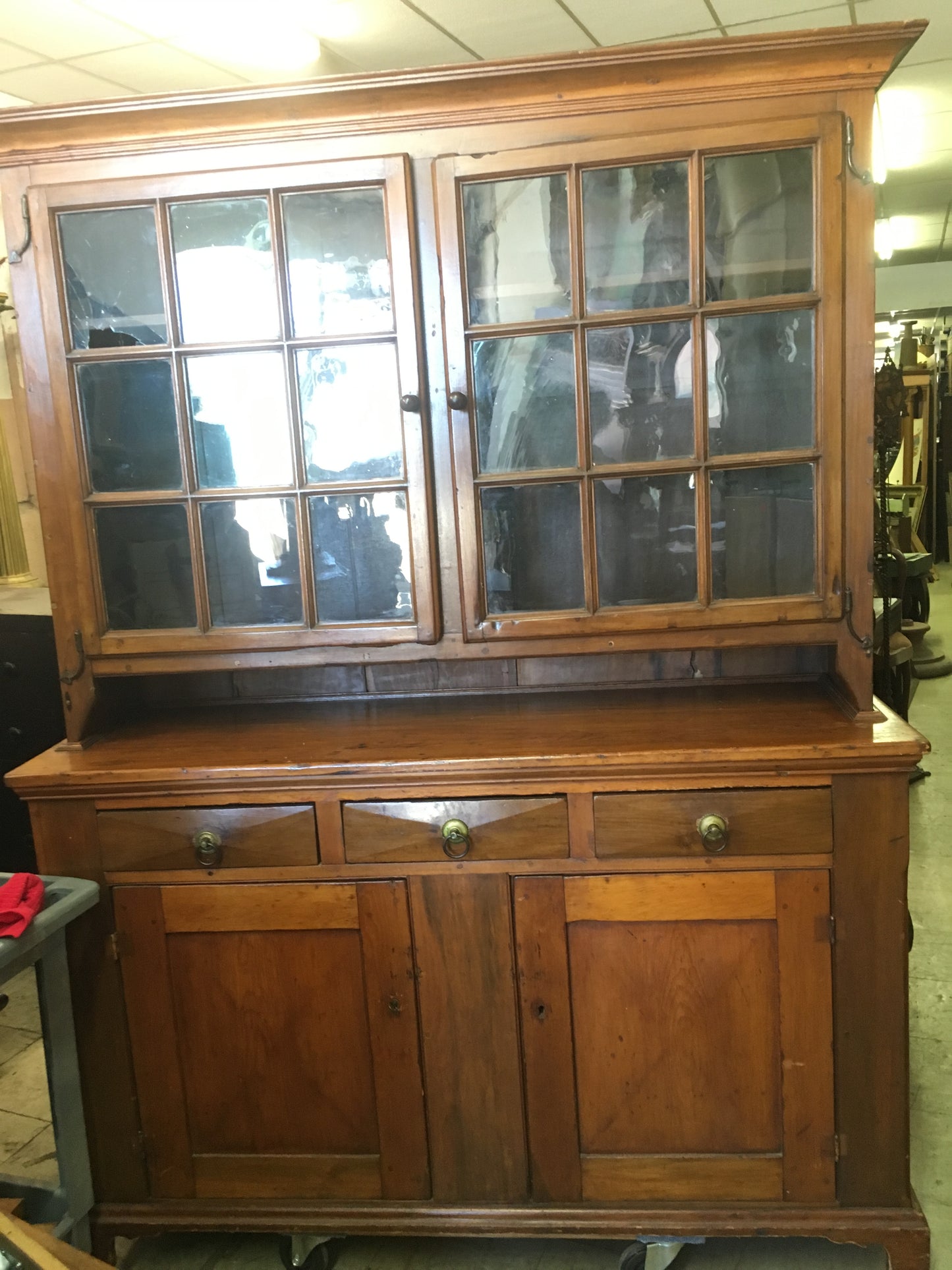 EARLY 1800'S 18 GLASS PAINE CUPBOARD