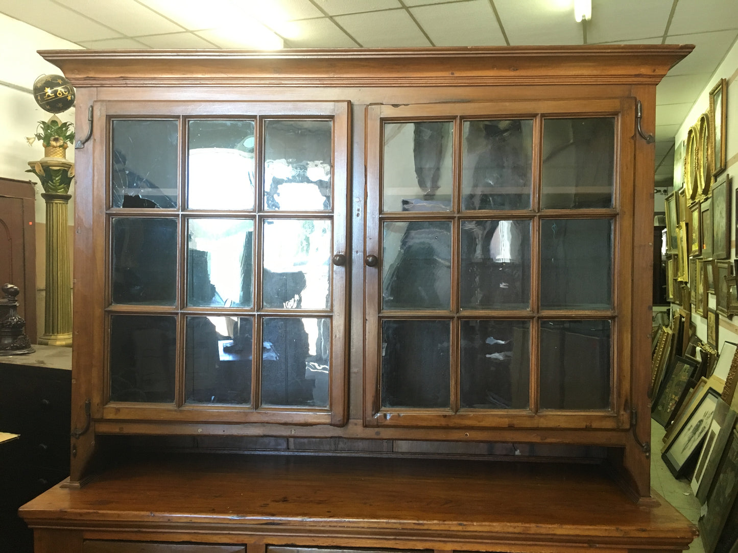 EARLY 1800'S 18 GLASS PAINE CUPBOARD