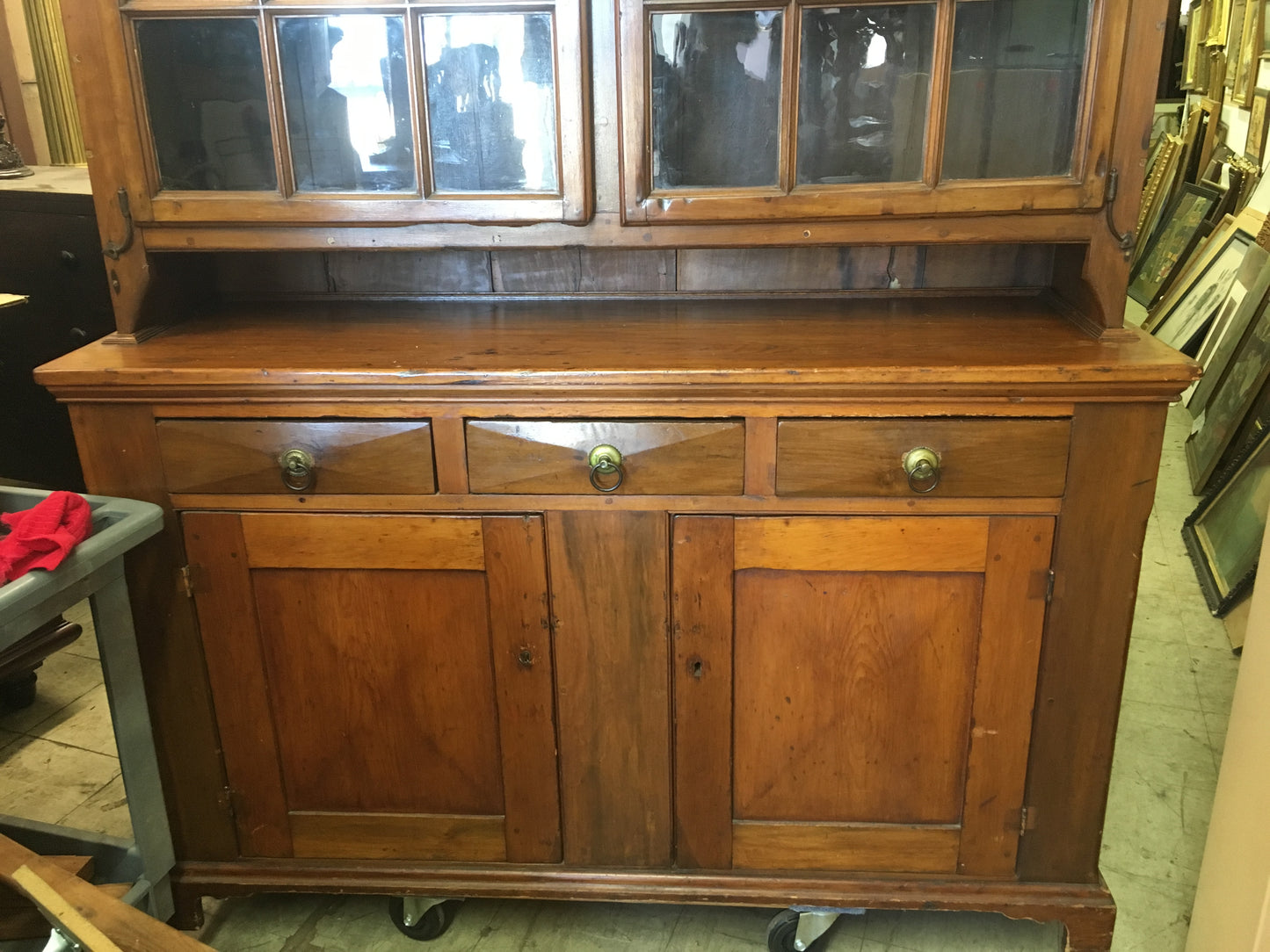 EARLY 1800'S 18 GLASS PAINE CUPBOARD