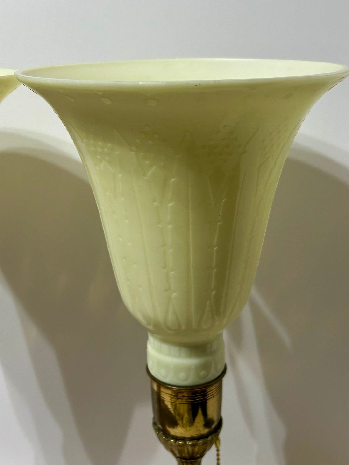 DECO STYLE PAIR OF LAMPS WITH CONSOLIDATED PHOENIX STYLE SHADES