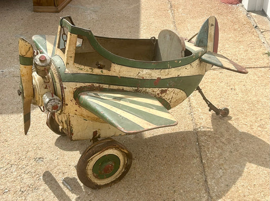 ANTIQUE WOOD AND METAL CAROUSEL AIRPLANE WITH ORIGINAL PAINT